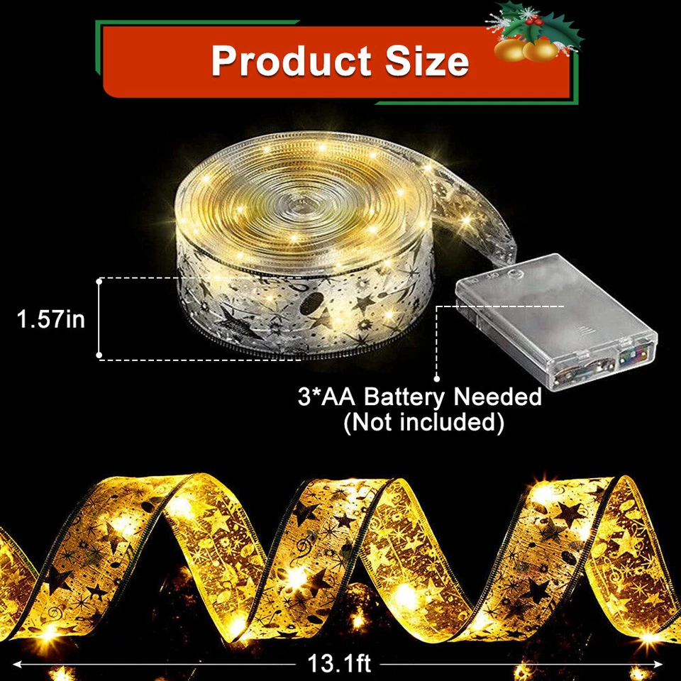 2Pcs Led Ribbon Fairy String Light For Christmas Tree Party Decoration Lamp Xmas - Image 2