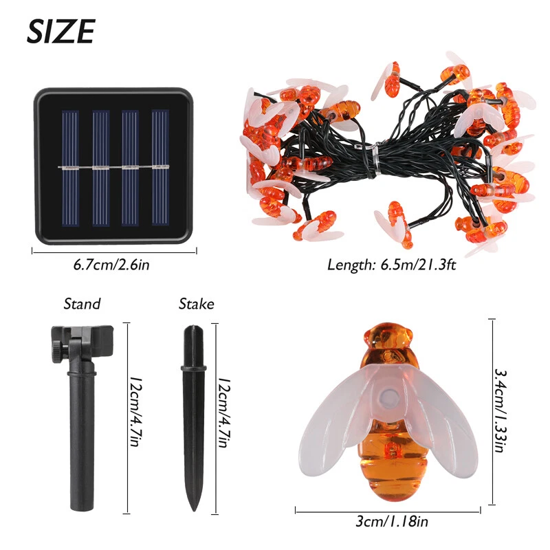 21Ft. 30 Led Solar Power Bee String Light Waterproof Garden Path Yard Decor Lamp - Image 4