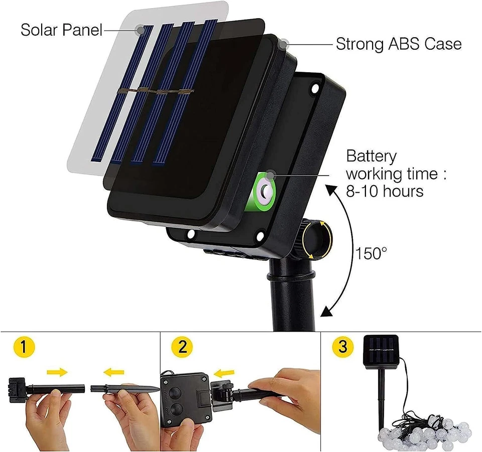 Solar Powered 30Led String Light Crystal Ball Warm White Outdoor Yard Party Deco - Image 4