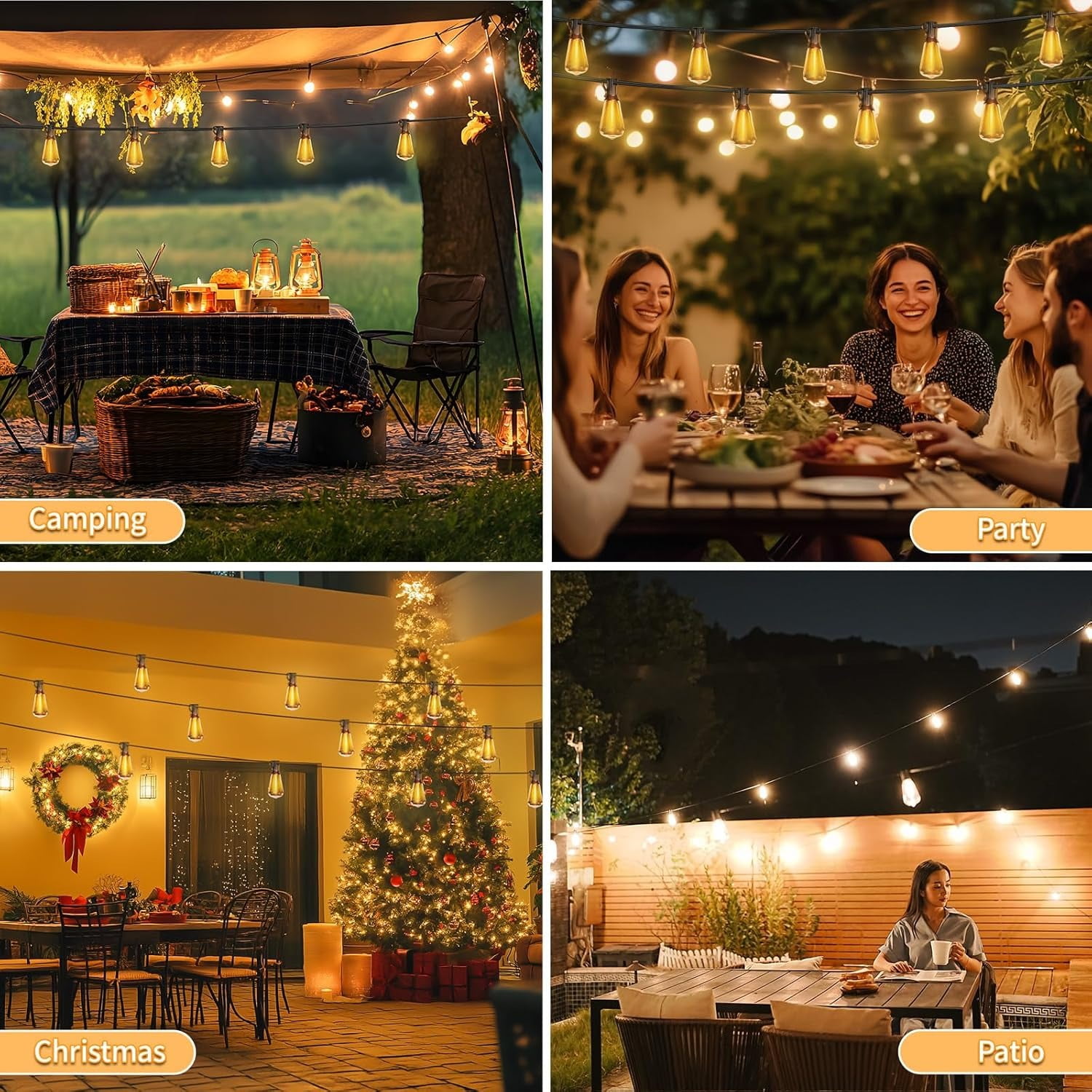 100FT Solar String Lights Outdoor Waterproof, Patio Lights with Remote Control & 30+2 Dimmable ST38 Edison Bulbs Shatterproof,Solar Powered String Lights for Outside Garden Backyard - Image 5