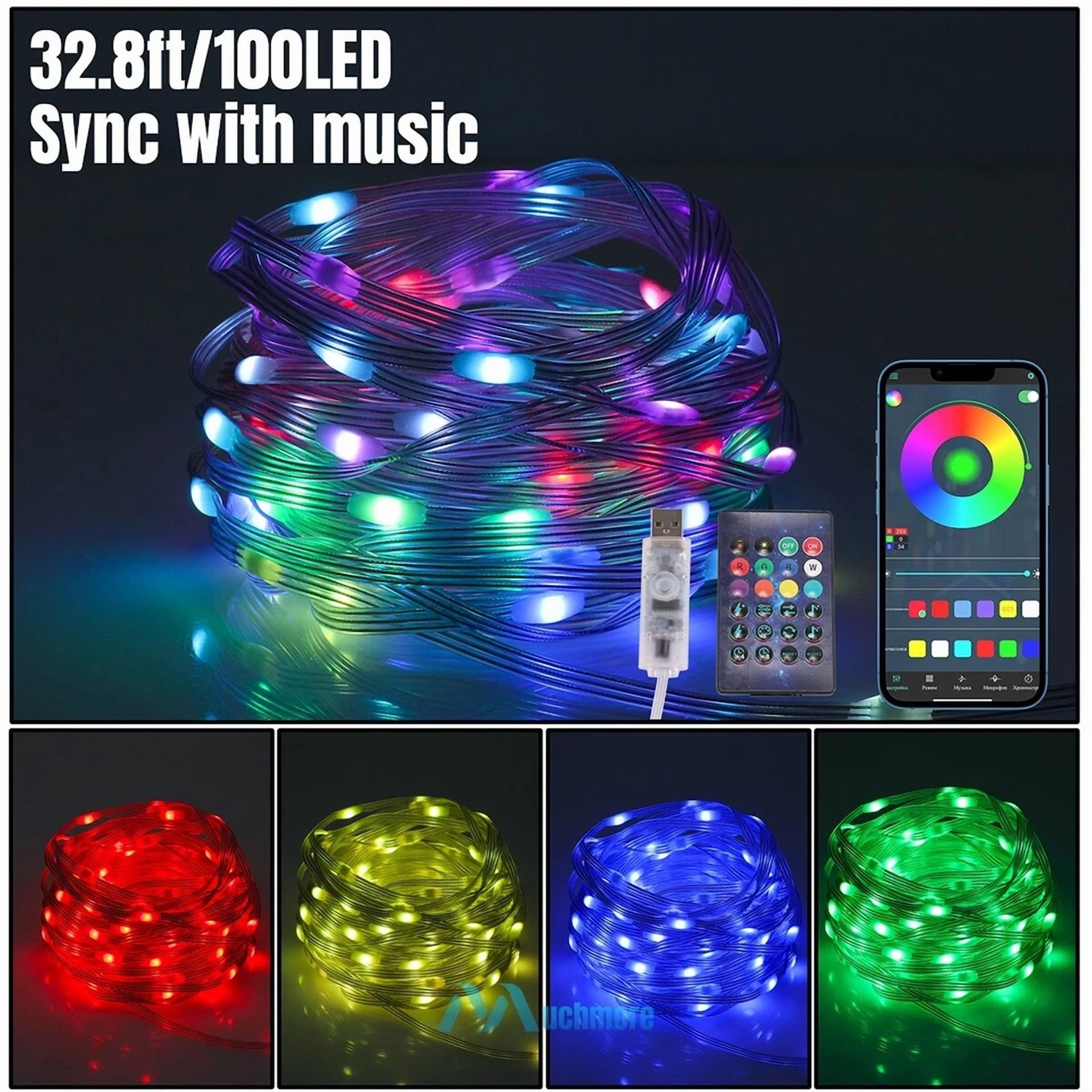 33Ft Led Strip Rope Lights Music Sync Smart Rgb Led Light W/ Remote Ip65 Outdoor - Image 5