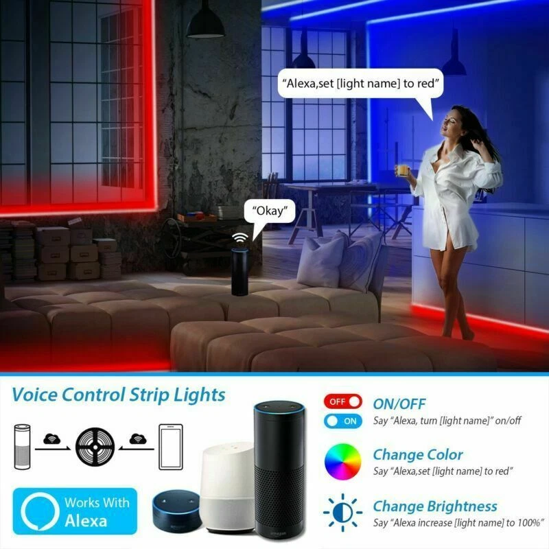 Wifi Smart Led Strip Light 5M/16Ft 5050 Rgb Color Changing Remote For Rooms Bar - Image 5