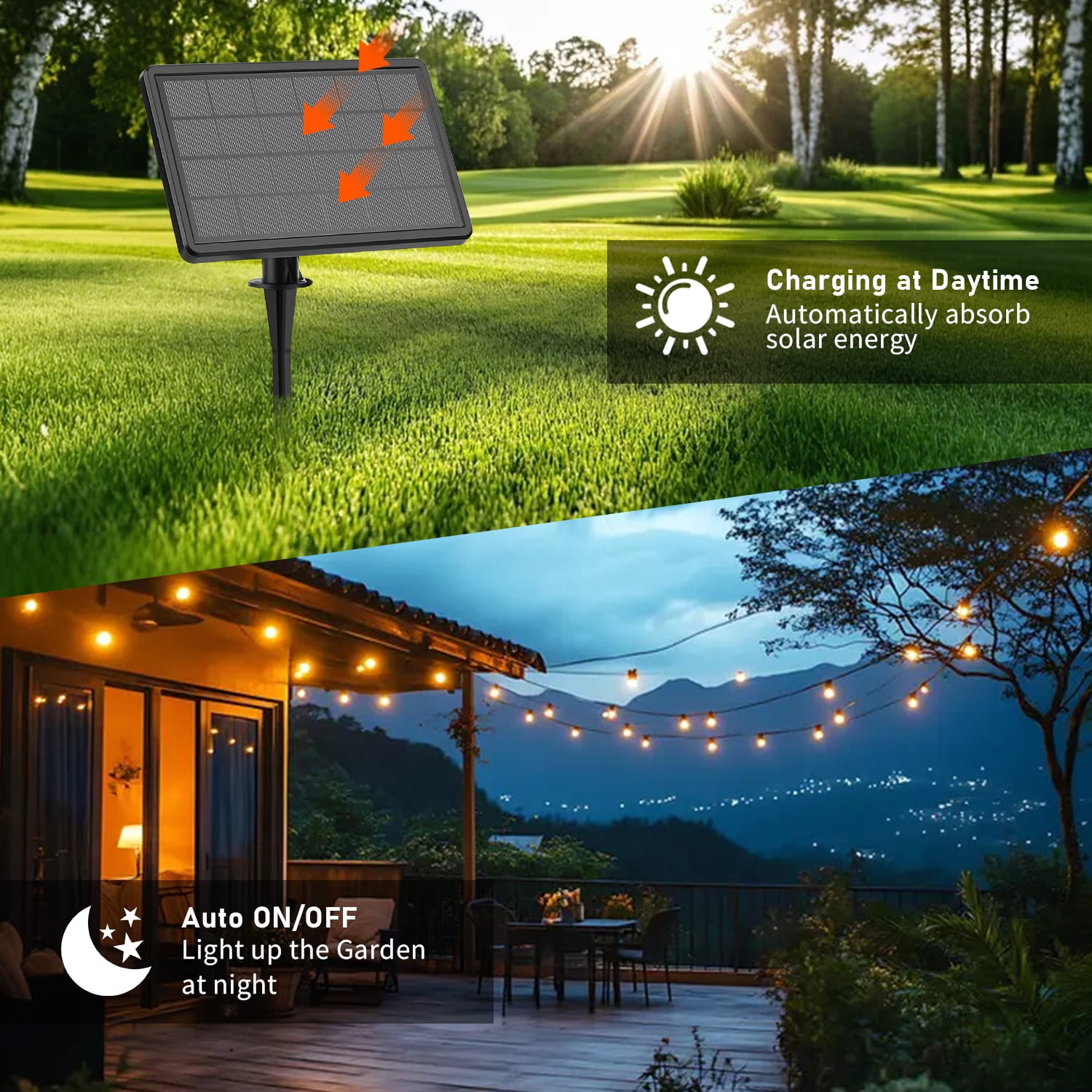 100FT Solar String Lights Outdoor Waterproof, Patio Lights with Remote Control & 30+2 Dimmable ST38 Edison Bulbs Shatterproof,Solar Powered String Lights for Outside Garden Backyard - Image 6