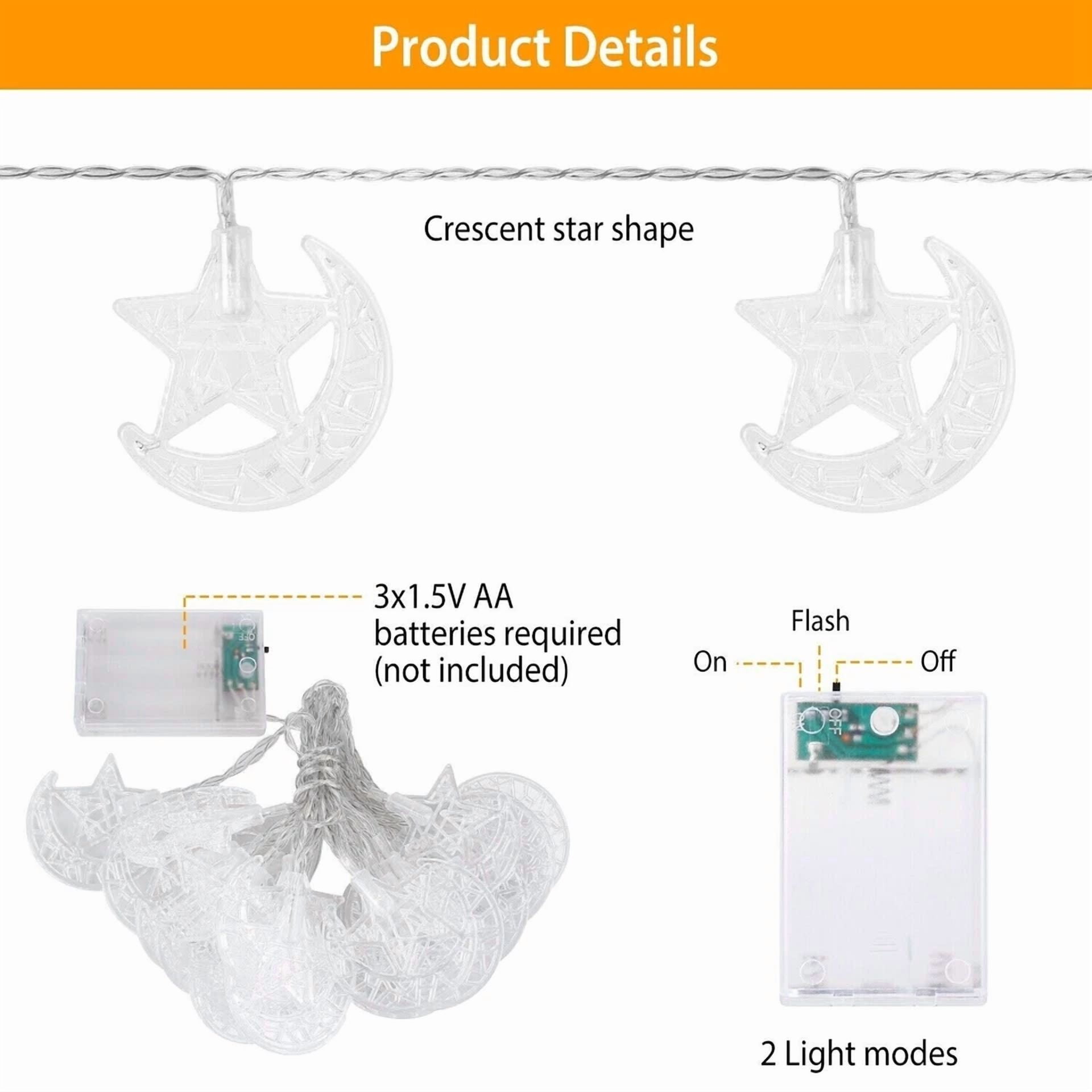 Moon Star String 30 Led 15Ft Warm Lights Fairy Ramadan, Xmas, Wedding Decoration - Image 4