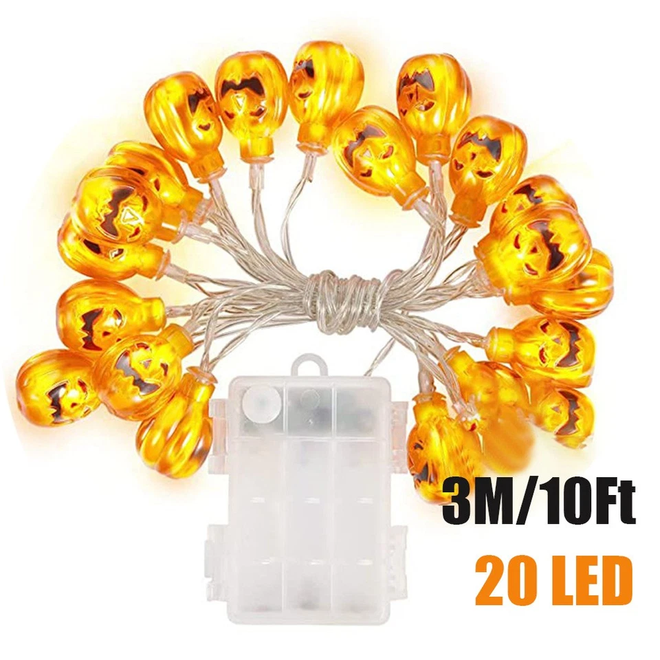 Us Halloween 20 Led Pumpkin String Lights 10Ft Lantern Lamp Home Party Decors - Image 5