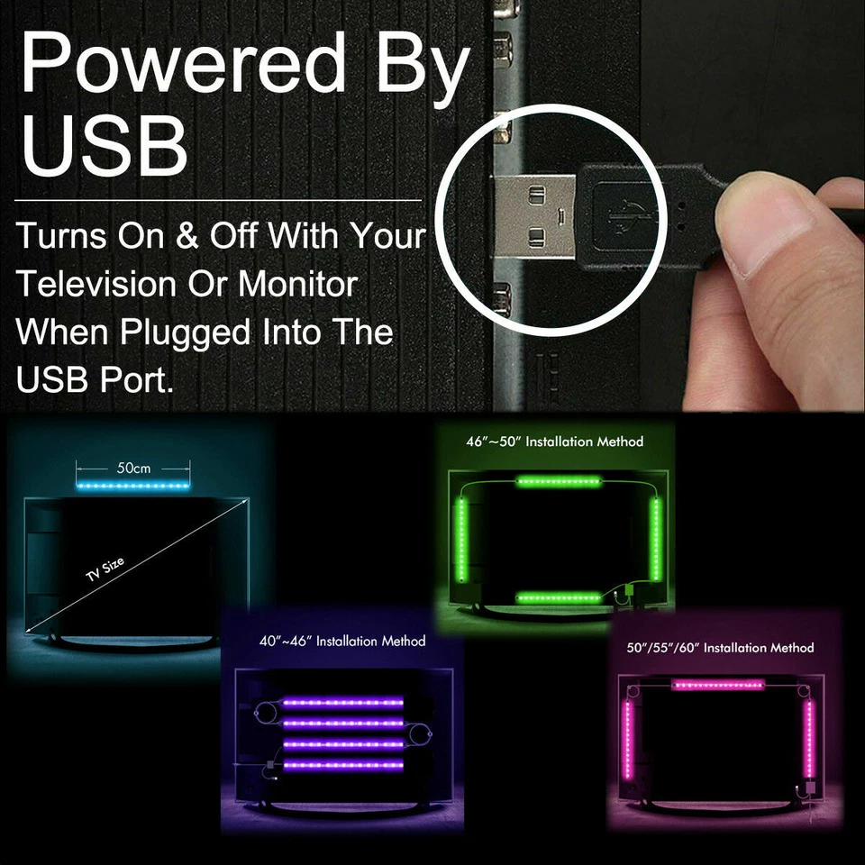 4 X 50Cm Tv Led Backlight Usb 5050 Rgb Led Strip Light Remote Kit 5V 30Leds/M - Image 3