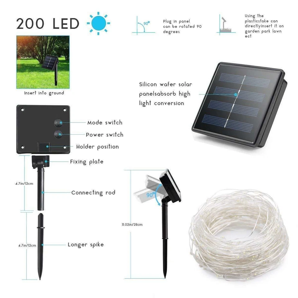 Solar String Lights Led Waterproof Copper Wire Xmas Garden Party Decor Outdoor - Image 2