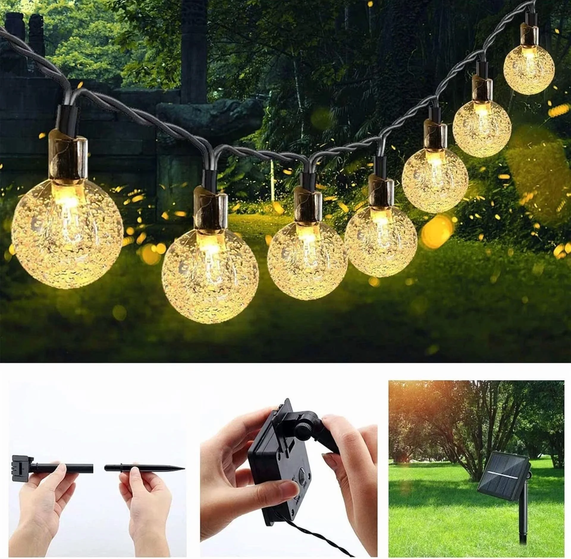Solar 50 Leds String Lights Patio Party Yard Garden Wedding Waterproof Warm - Image 4