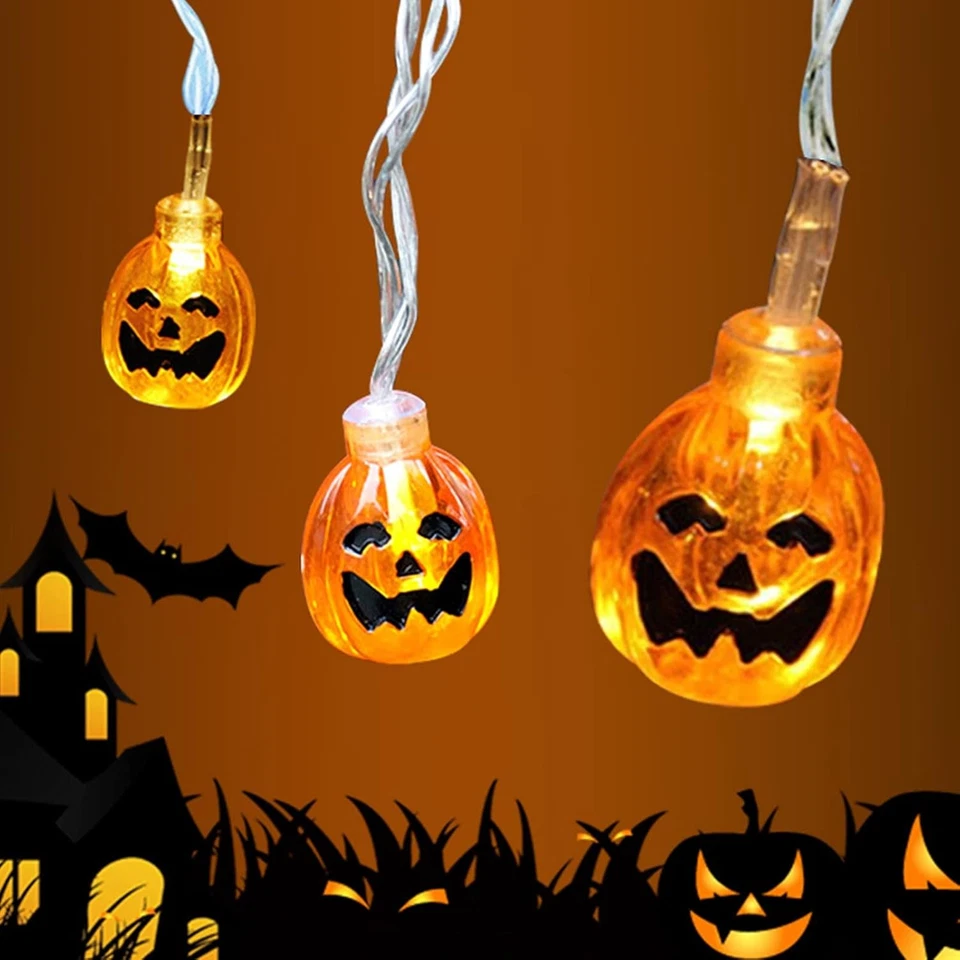 Us Halloween 20 Led Pumpkin String Lights 10Ft Lantern Lamp Home Party Decors - Image 4