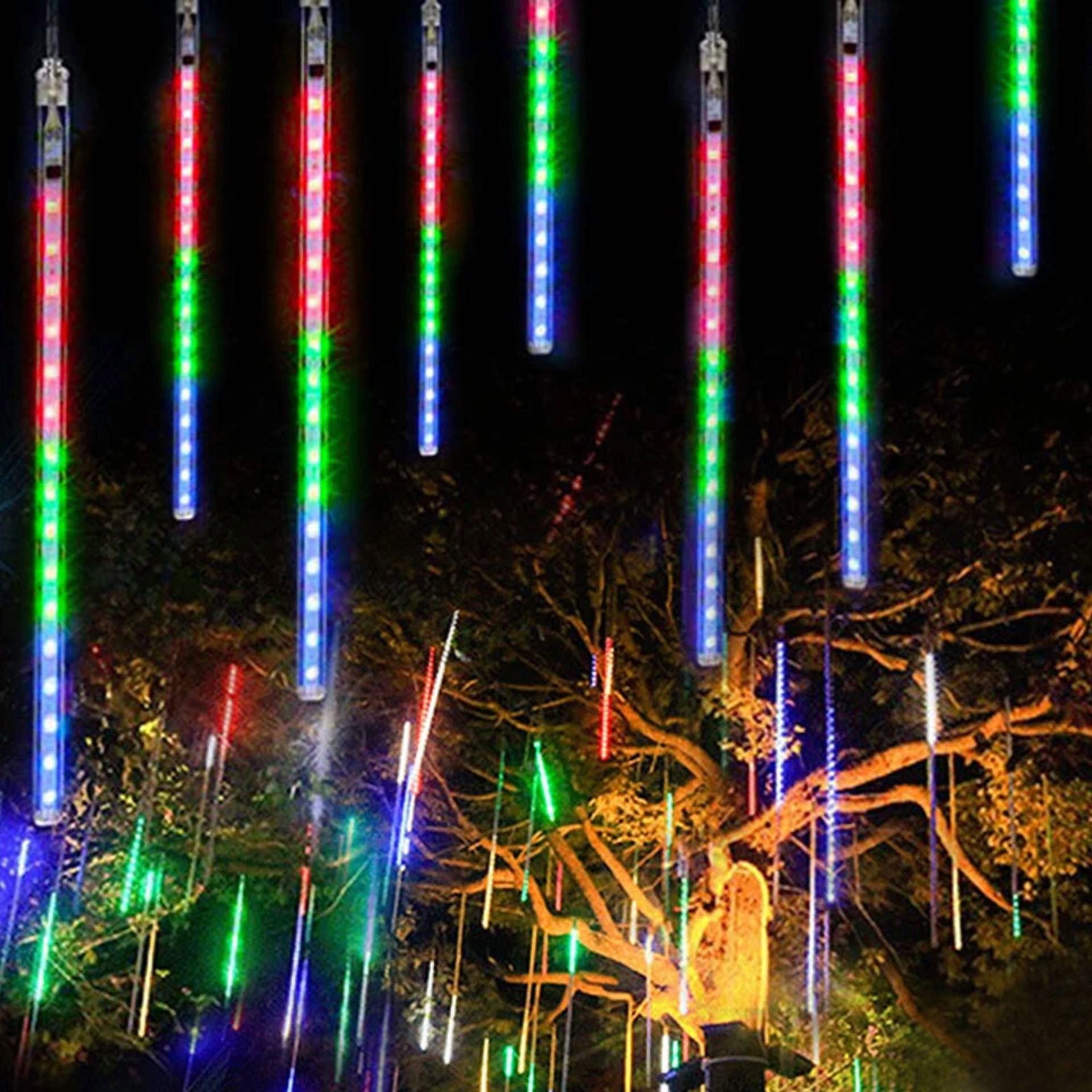 196 Led 8 Tube Meteor Shower String Lights Garden Falling Rain Light Party Decor - Image 4