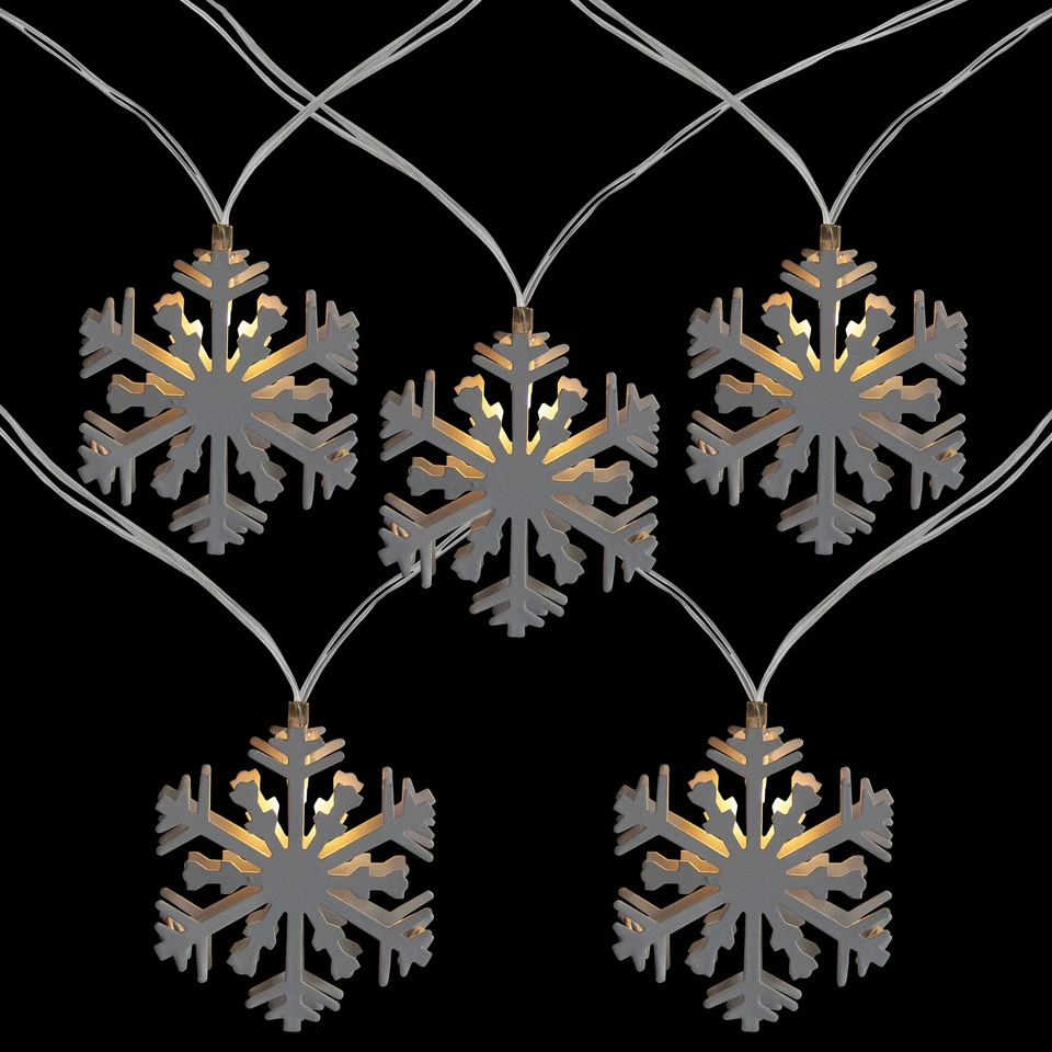 Northlight 10 B/O White Snowflake Led White Christmas Lights 4.5 Ft Clear Wire - Image 5