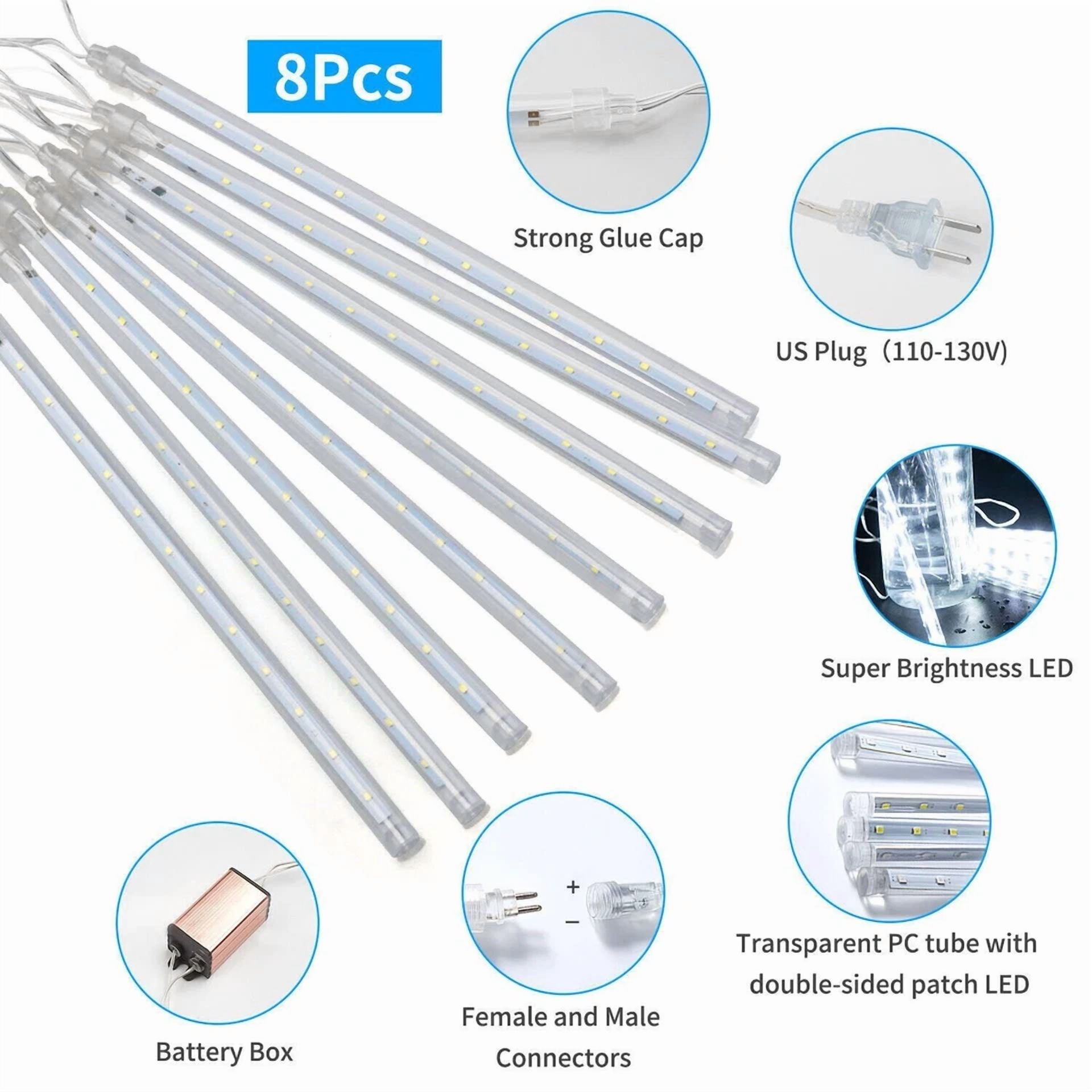 Led Meteor Shower Raindrop Lights Xmas Snowfall String Light Garden Tree Decor - Image 2