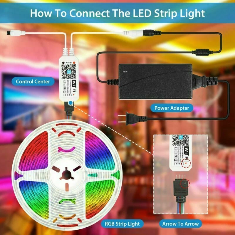 Wifi Smart Led Strip Light 5M/16Ft 5050 Rgb Color Changing Remote For Rooms Bar - Image 3
