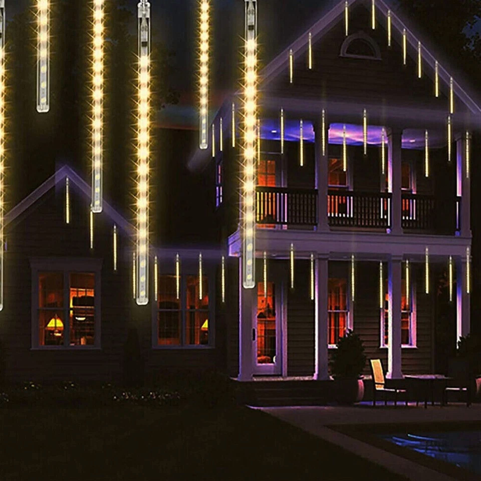 192 Led Meteor Shower String Lights Garden Falling Rain Light Xmas Party Decor - Image 5