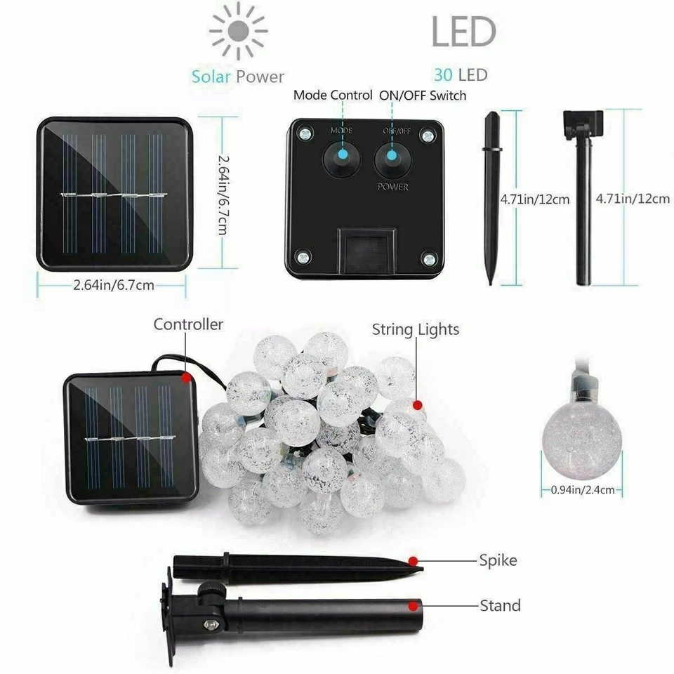 50 Led Solar String Light Waterproof Crystal Globe Christmas Lights Party Decor - Image 4