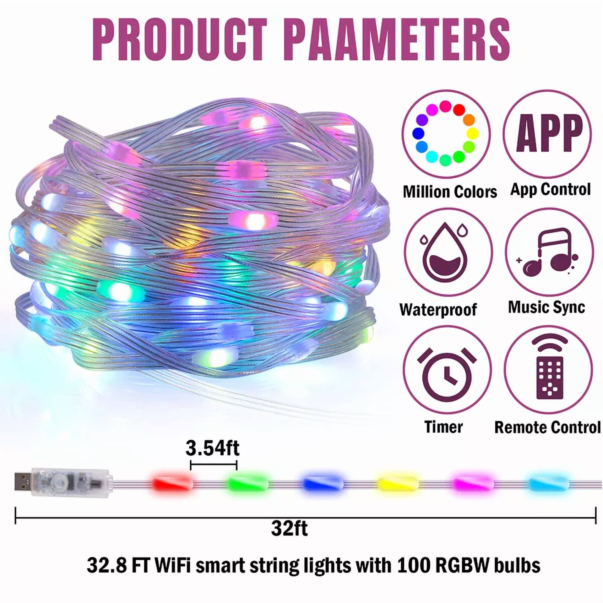 33Ft Led Strip Rope Lights Music Sync Smart Rgb Led Light W/ Remote Ip65 Outdoor - Image 4