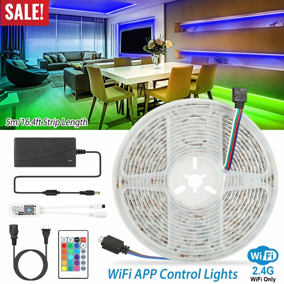 Wifi Smart Led Strip Light 5M/16Ft 5050 Rgb Color Changing Remote For Rooms Bar - Image 4