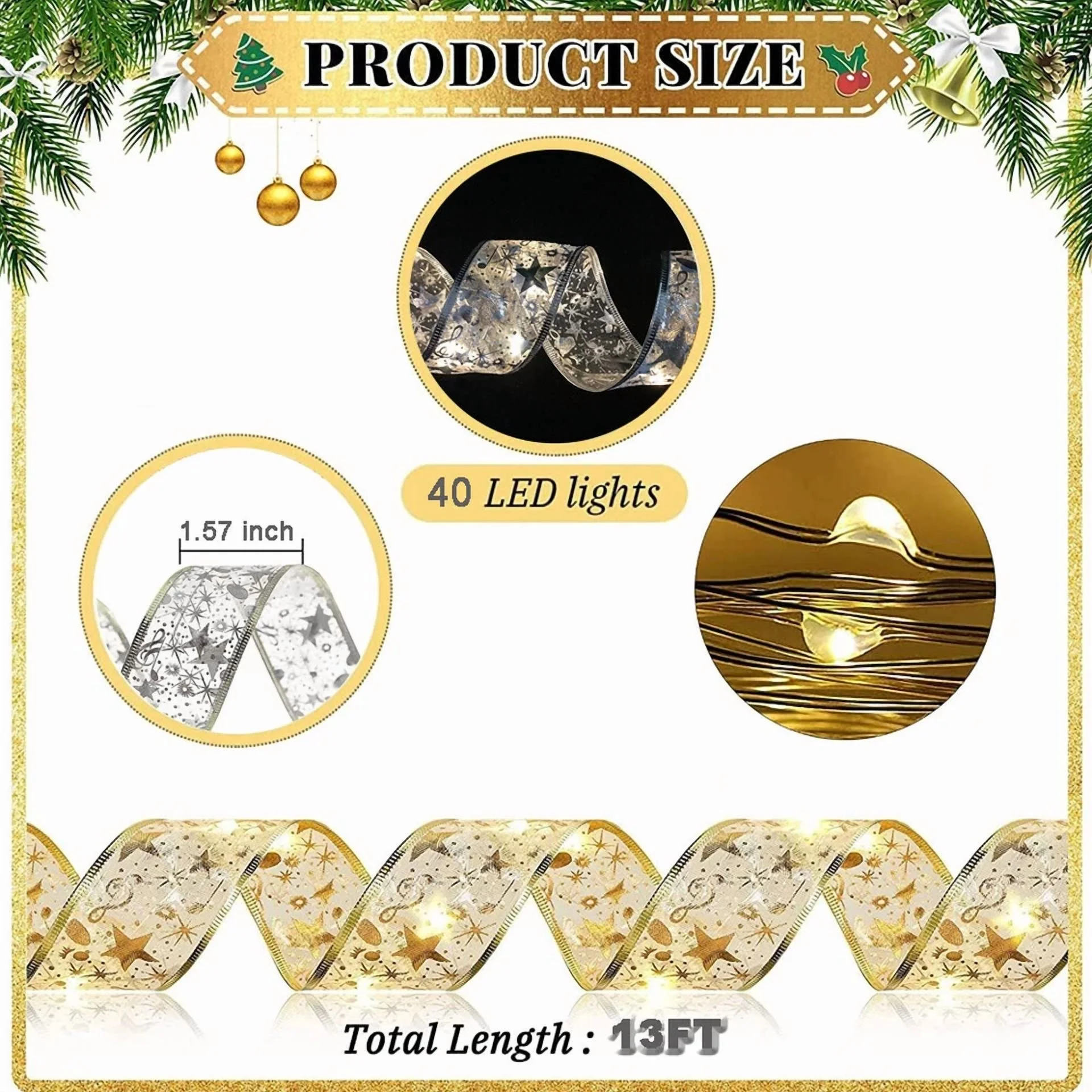 13Ft Led Ribbon Fairy String Lights Gift Wraps Christmas Tree Party Decoration - Image 3