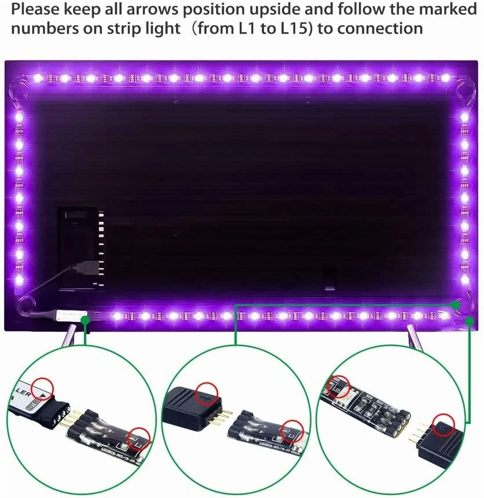 Tv Led Backlight 4 X 50Cm Usb Rgb 5050 Strip Light Remote Kit 5V 30Leds/M - Image 3