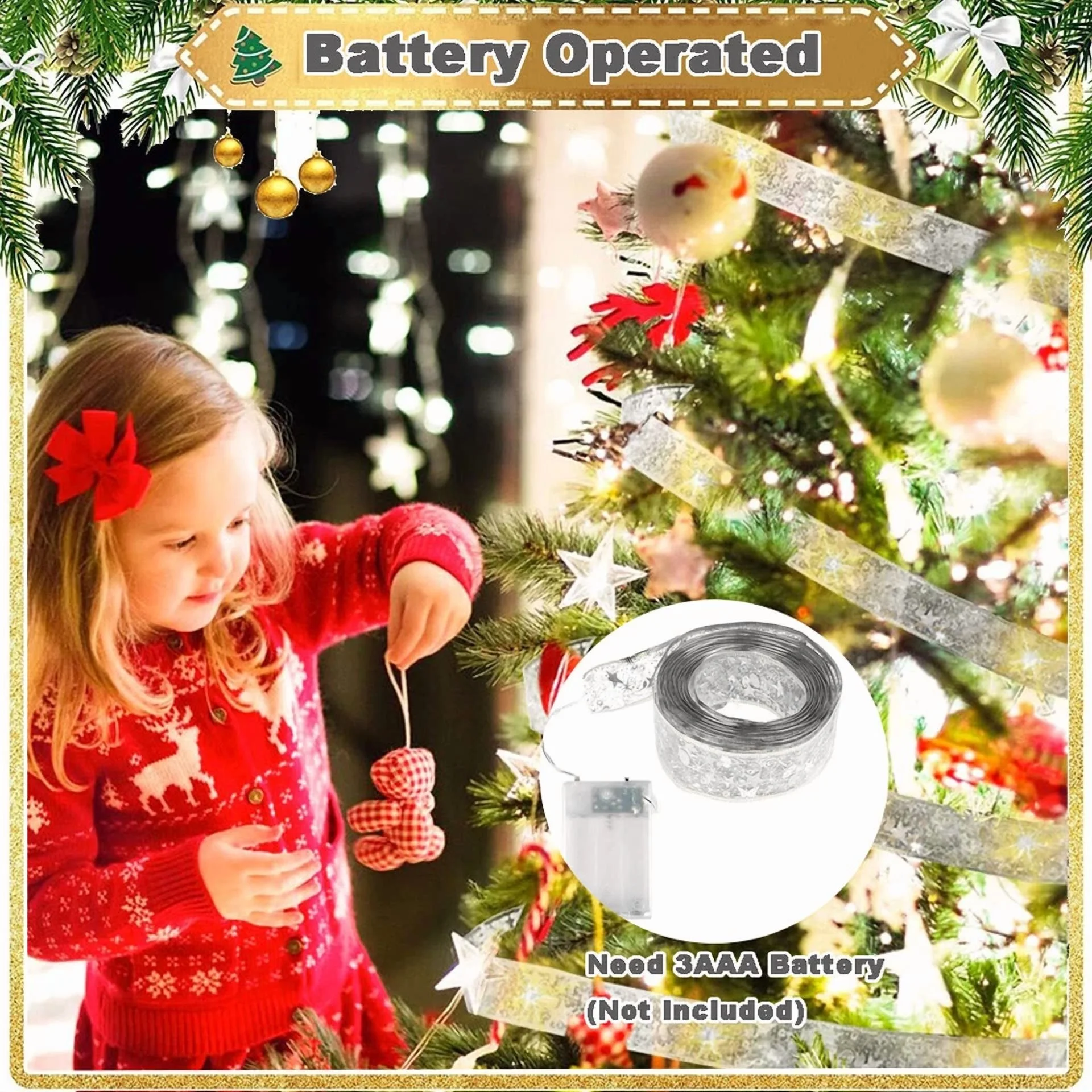 13Ft Led Ribbon Fairy String Lights Gift Wraps Christmas Tree Party Decoration - Image 6