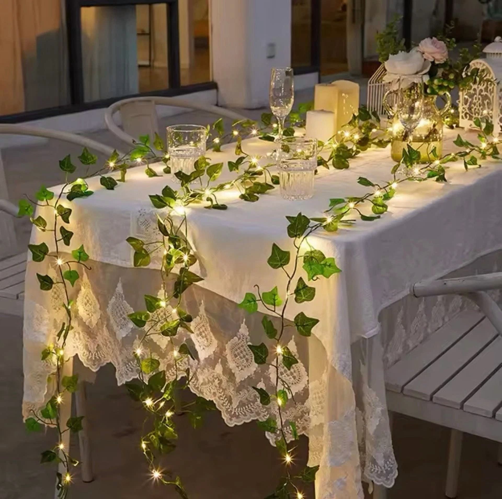 Flower Green Leaf String Lights Artificial Vine Fairy Lights Battery Powered - Image 2