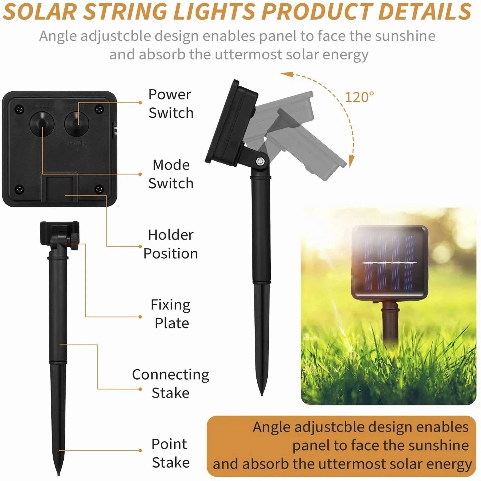 Outdoor Waterproof Copper Wire Solar String Lights Led Garden Xmas Party Decor - Image 2