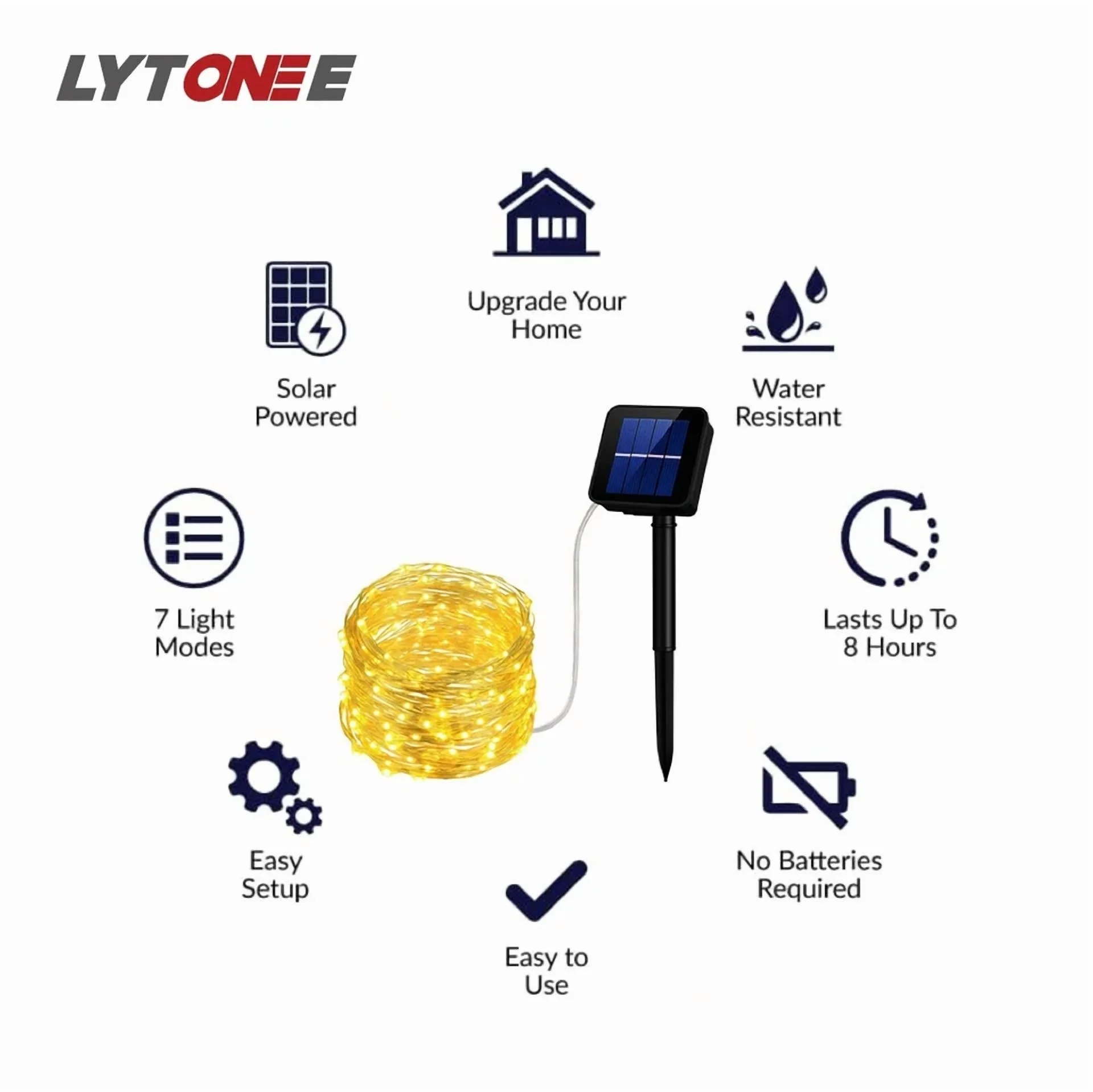 33Ft 100Led Solar Fairy Waterproof String Light Copper Wire Outdoor Garden Decor - Image 2