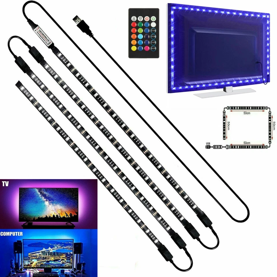 4 X 50Cm Tv Led Backlight Usb 5050 Rgb Led Strip Light Remote Kit 5V 30Leds/M - Image 6