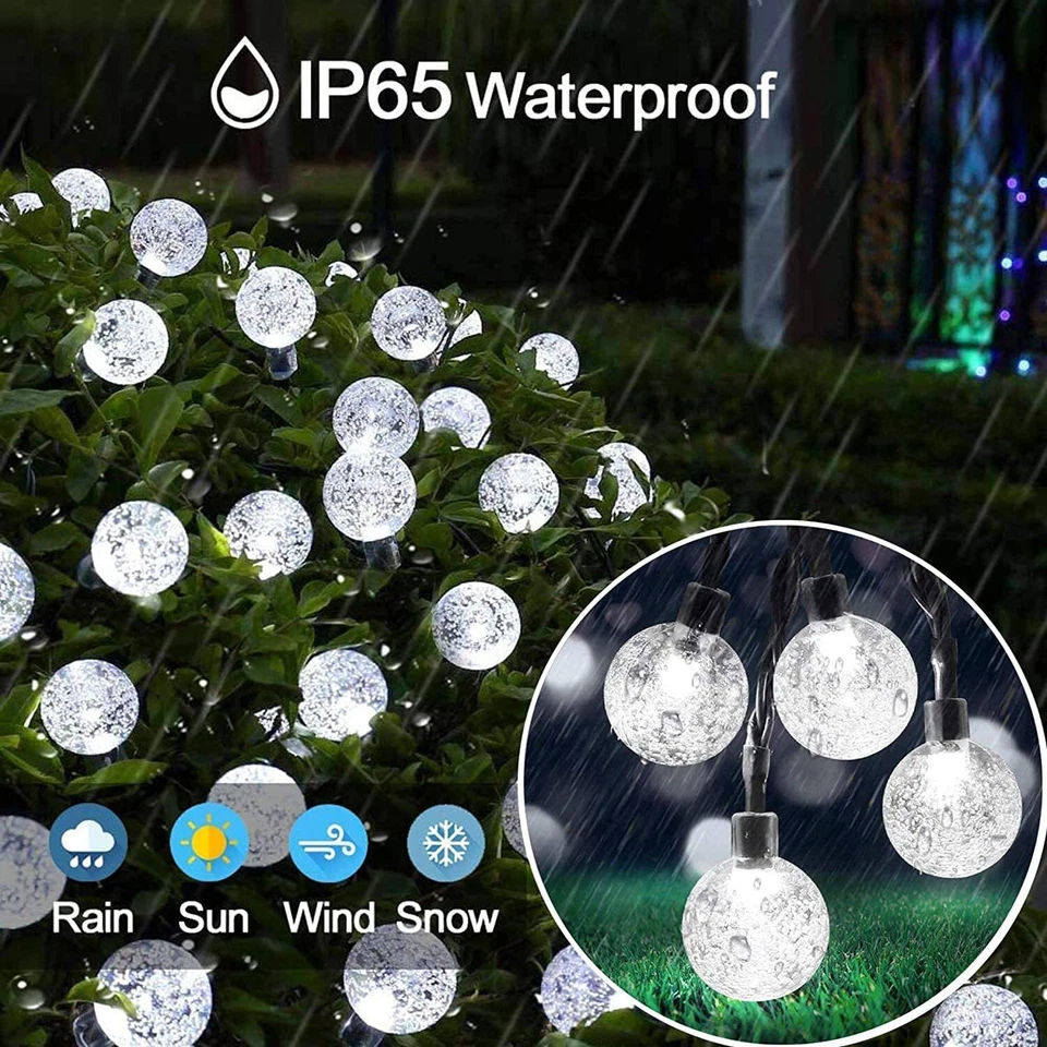 50 Led Solar String Light Waterproof Crystal Globe Christmas Lights Party Decor - Image 2