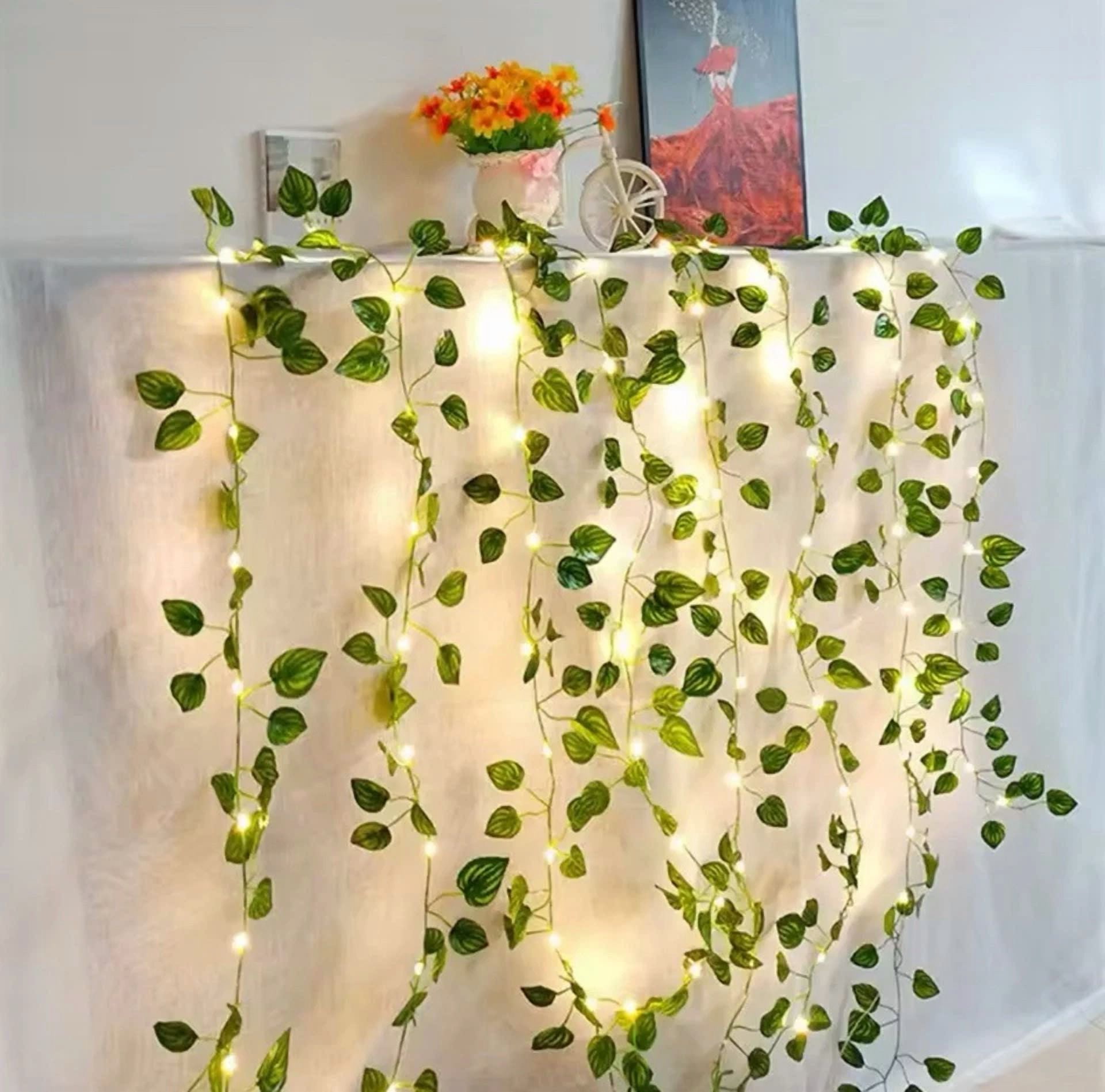 Flower Green Leaf String Lights Artificial Vine Fairy Lights Battery Powered - Image 3