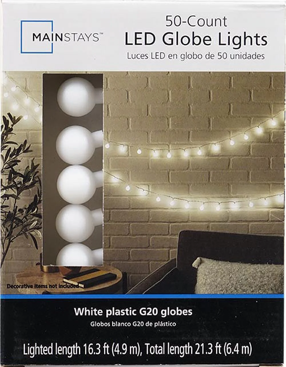 Mainstays Indoor 50-Count LED Globe Lights, with Frosted White G20 Globes, AC-Adaptor, 4.5 Volts - Image 8