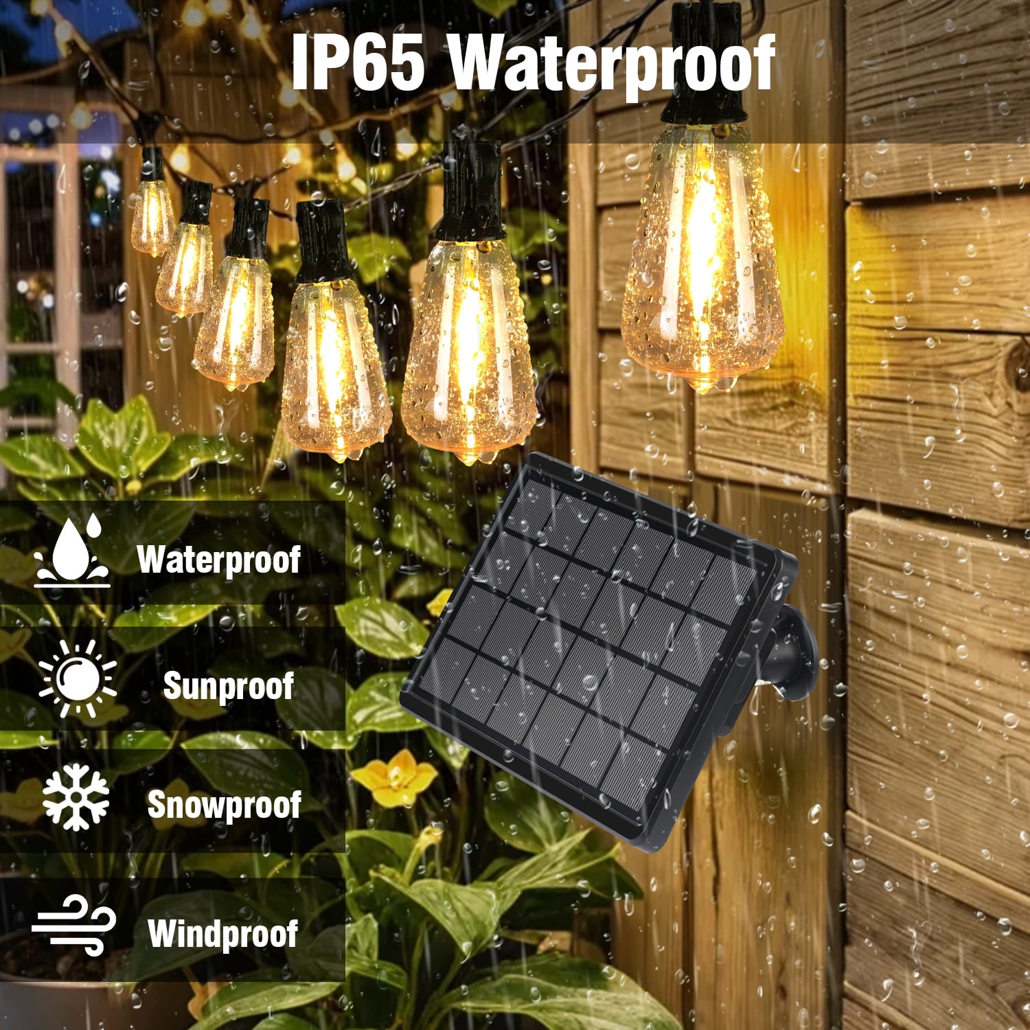 100FT Solar String Lights Outdoor Waterproof, Patio Lights with Remote Control & 30+2 Dimmable ST38 Edison Bulbs Shatterproof,Solar Powered String Lights for Outside Garden Backyard - Image 4