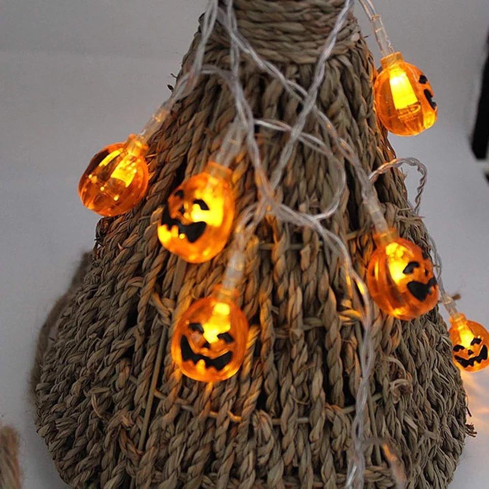 Us Halloween 20 Led Pumpkin String Lights 10Ft Lantern Lamp Home Party Decors - Image 6