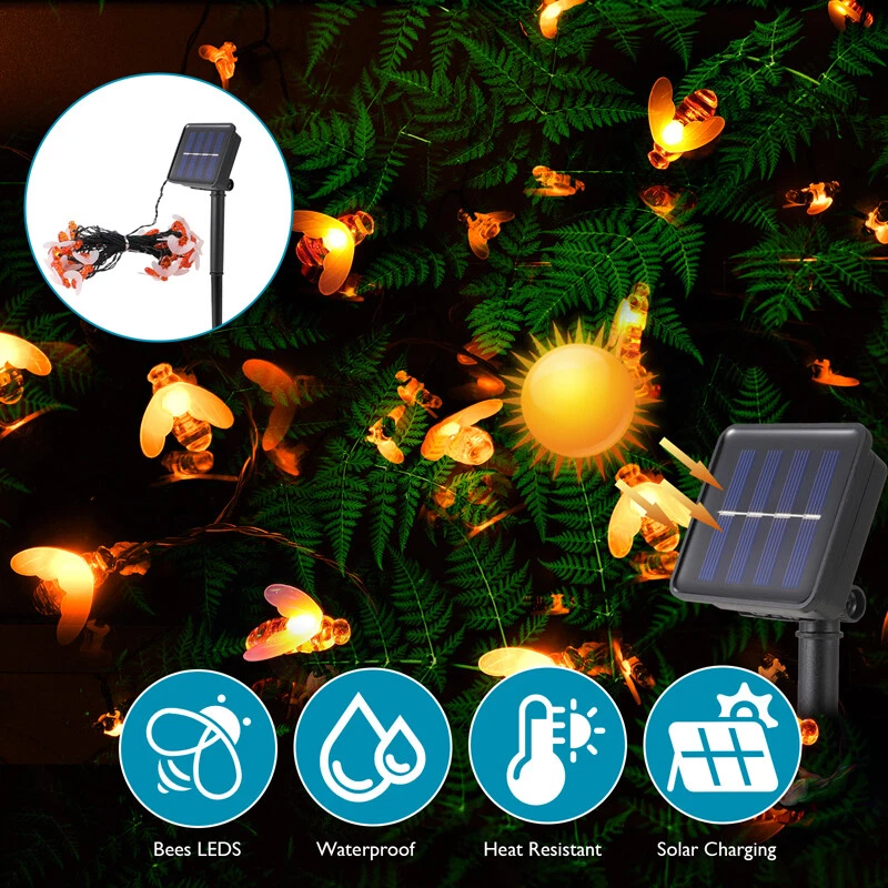 21Ft. 30 Led Solar Power Bee String Light Waterproof Garden Path Yard Decor Lamp - Image 5