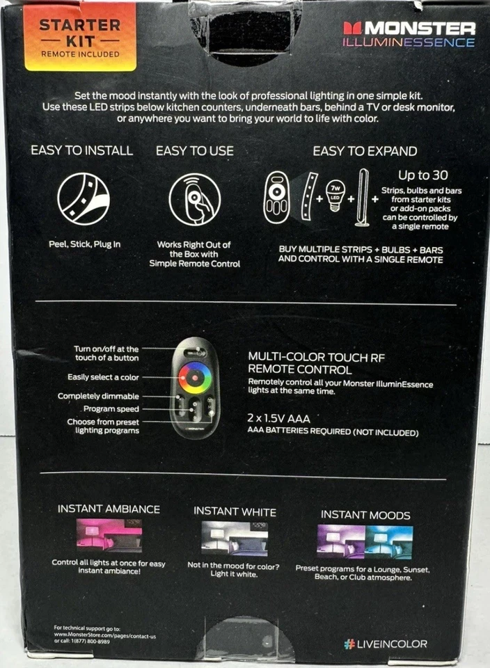 Monster Illuminessence Led Strip Light Kit With Remote Control New In Box! - Image 2