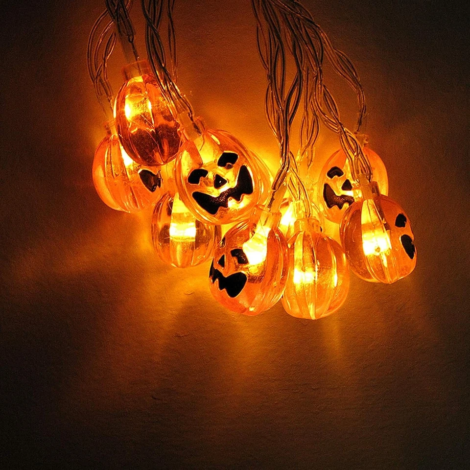 Us Halloween 20 Led Pumpkin String Lights 10Ft Lantern Lamp Home Party Decors - Image 2