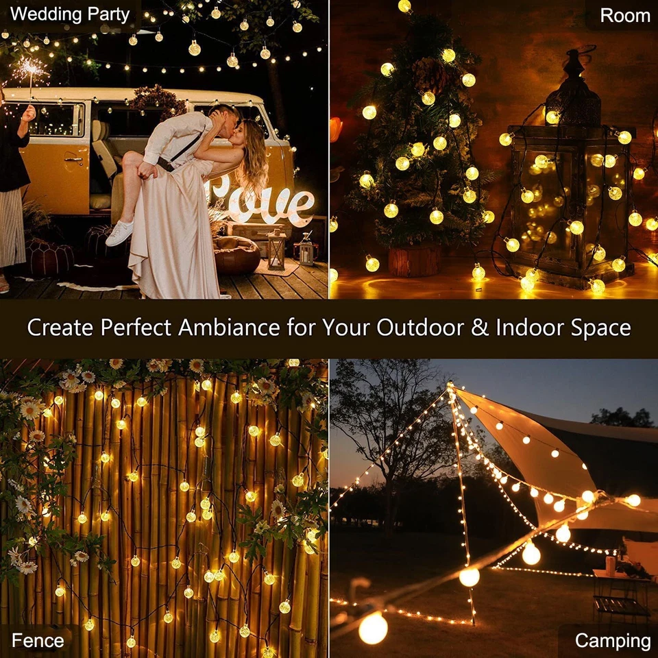 Solar Powered 30Led String Light Crystal Ball Warm White Outdoor Yard Party Deco - Image 2
