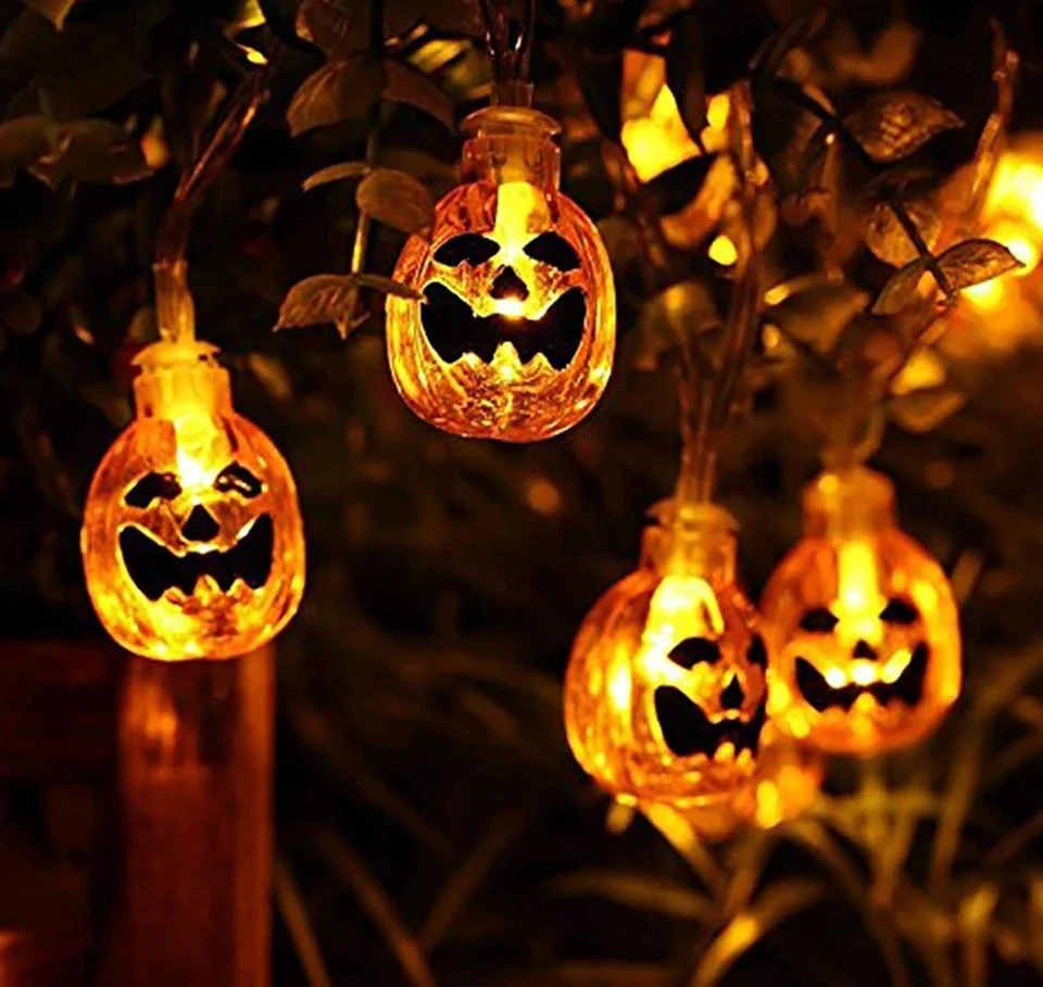 Us Halloween 20 Led Pumpkin String Lights 10Ft Lantern Lamp Home Party Decors - Image 3