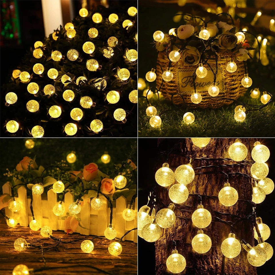 Solar Powered 30Led String Light Crystal Ball Warm White Outdoor Yard Party Deco - Image 3