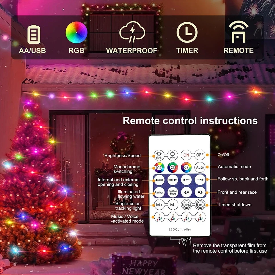 Battery Operated & Usb Powered 5M 50 Led Fairy String Light Xmas Party W/Remote - Image 4