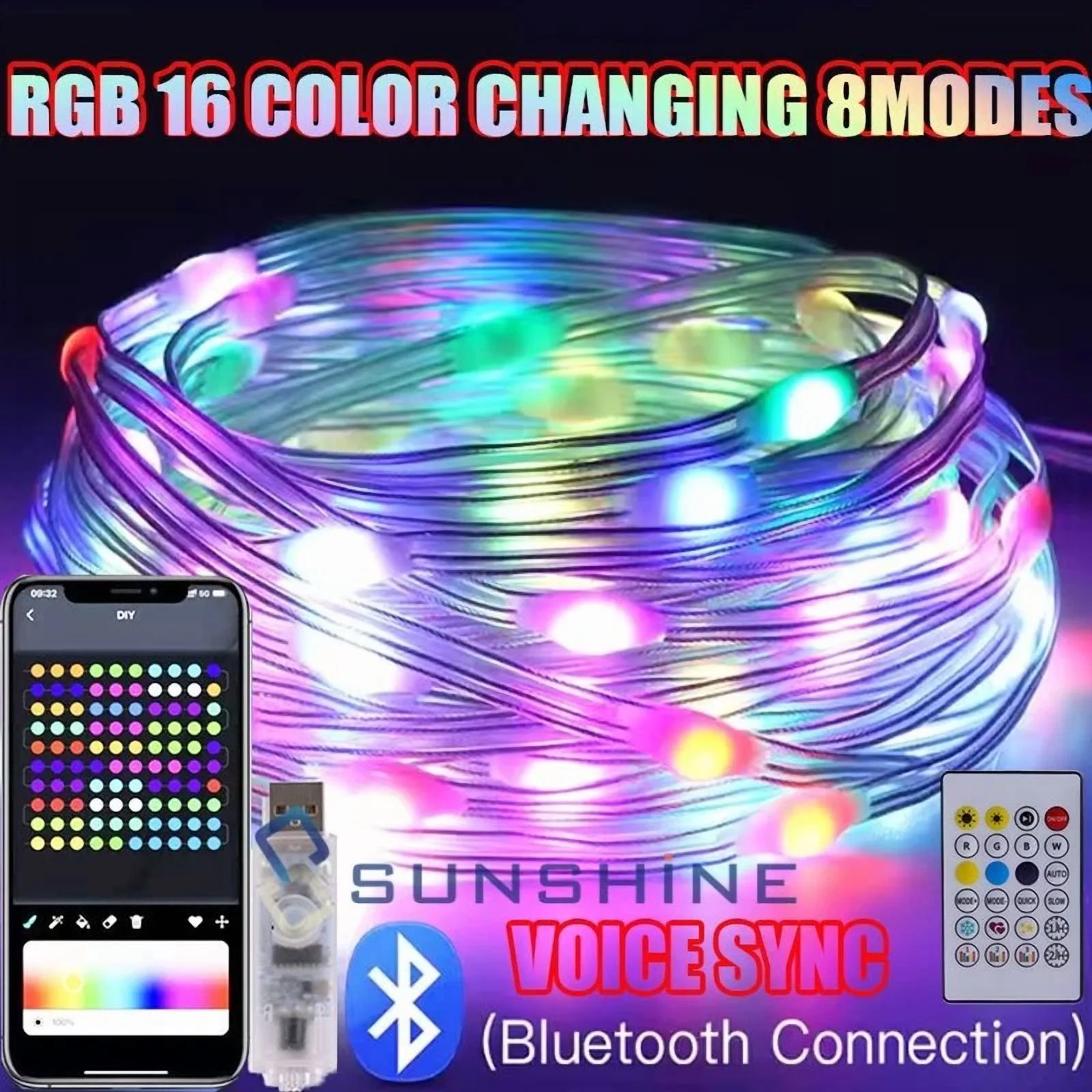 32Ft 100Led Light For Bedroom Music Sync Color Changing Rgb Led Strip Rope Light - Image 2