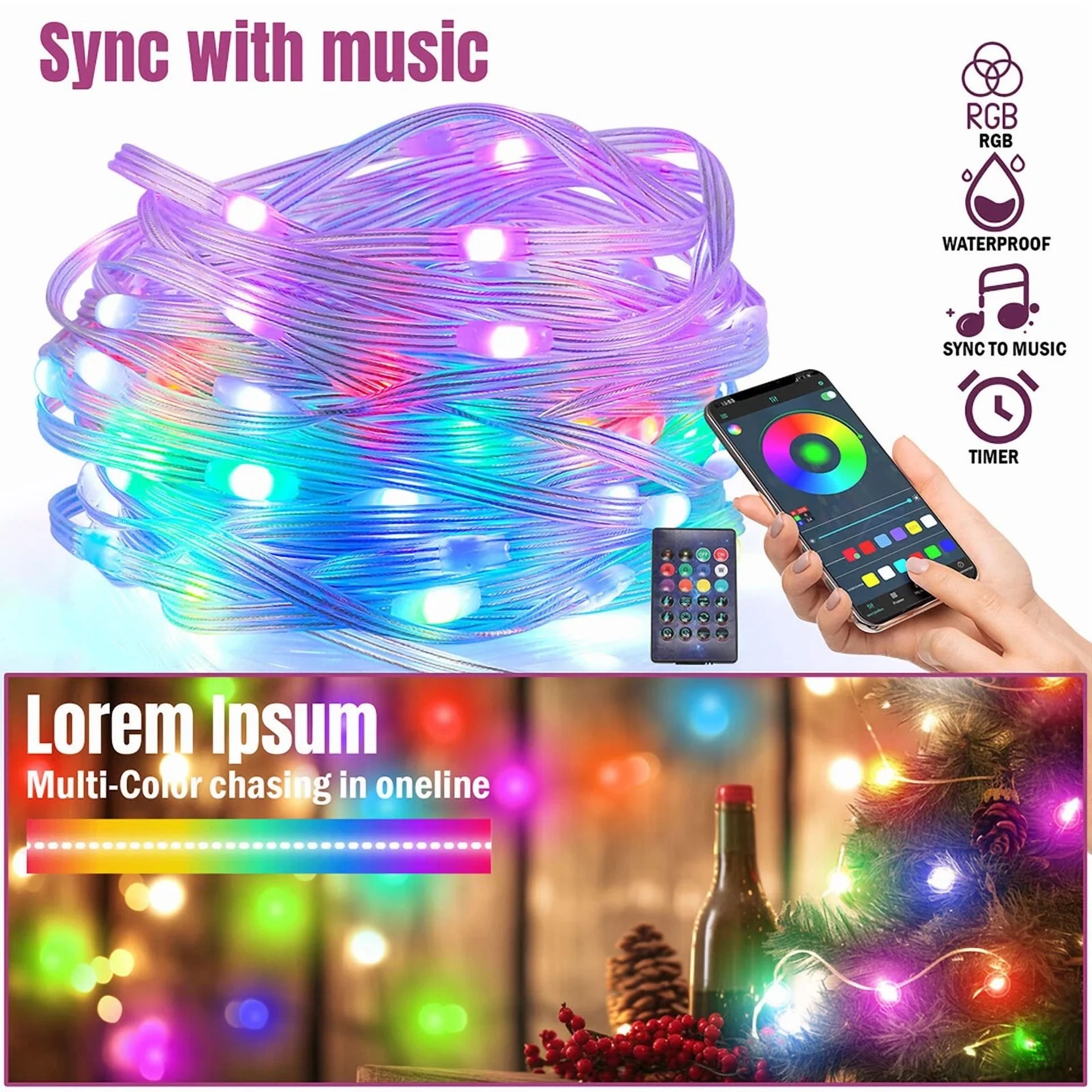 32Ft 100Led Light For Bedroom Music Sync Color Changing Rgb Led Strip Rope Light - Image 6