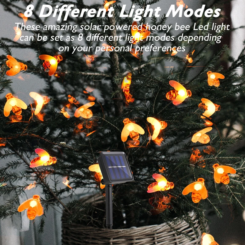 21Ft. 30 Led Solar Power Bee String Light Waterproof Garden Path Yard Decor Lamp - Image 6
