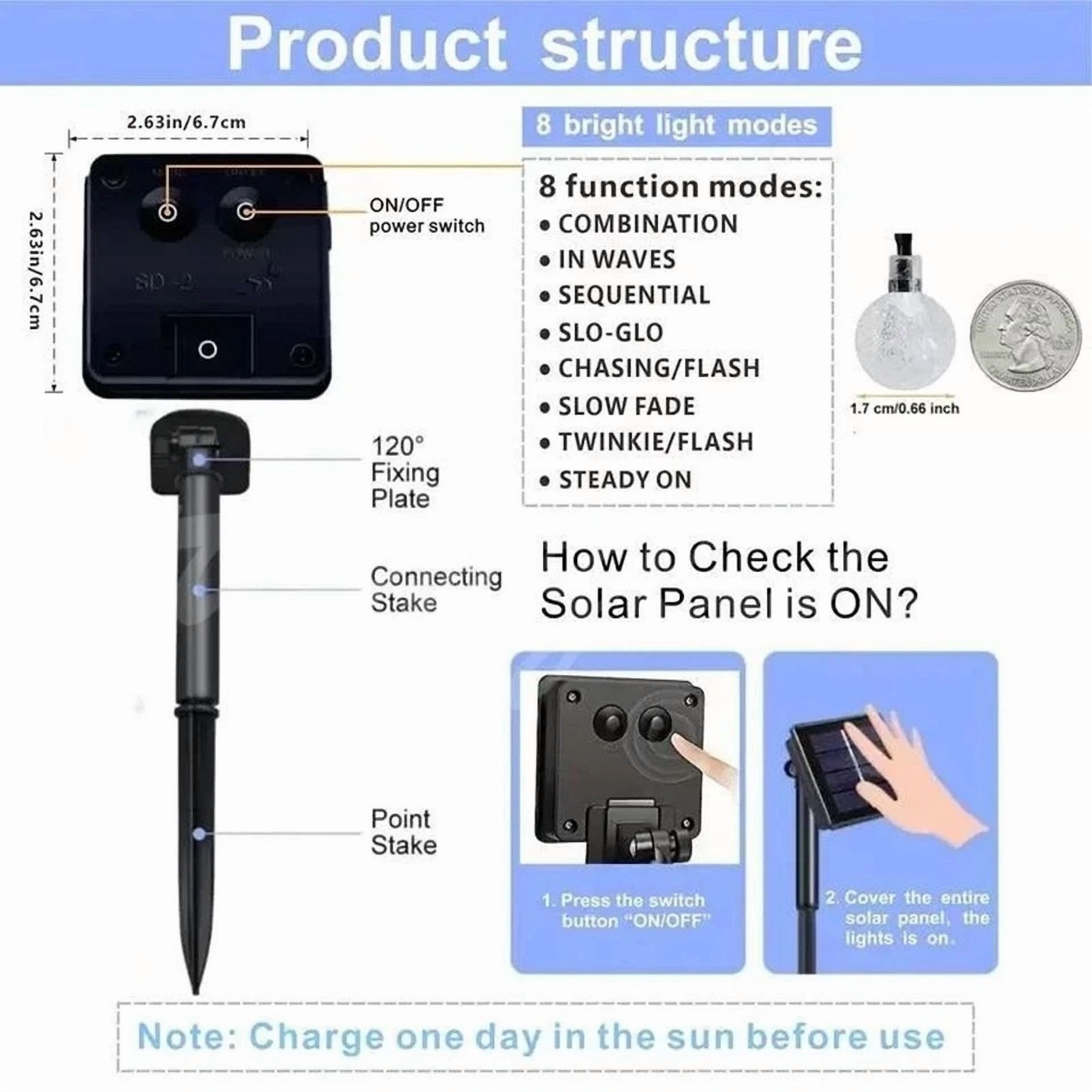 GRIND- 23Ft 50 Led Outdoor Solar Powered String Lights For Patio Yard Party Decor White - Image 5