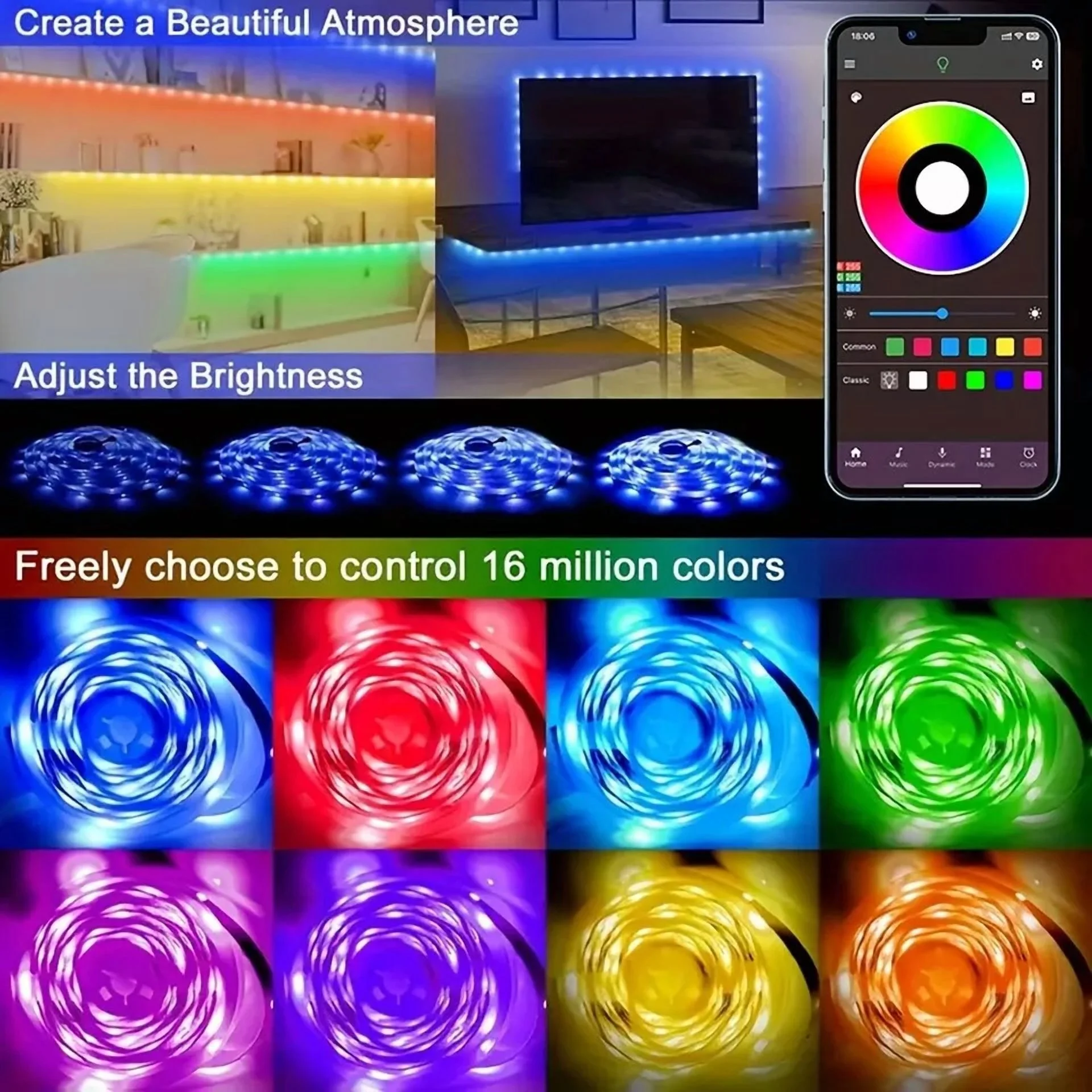 100Ft Led Strip Light Flexible Remote Fairy Room Bar Party Decors Color Changing - Image 5