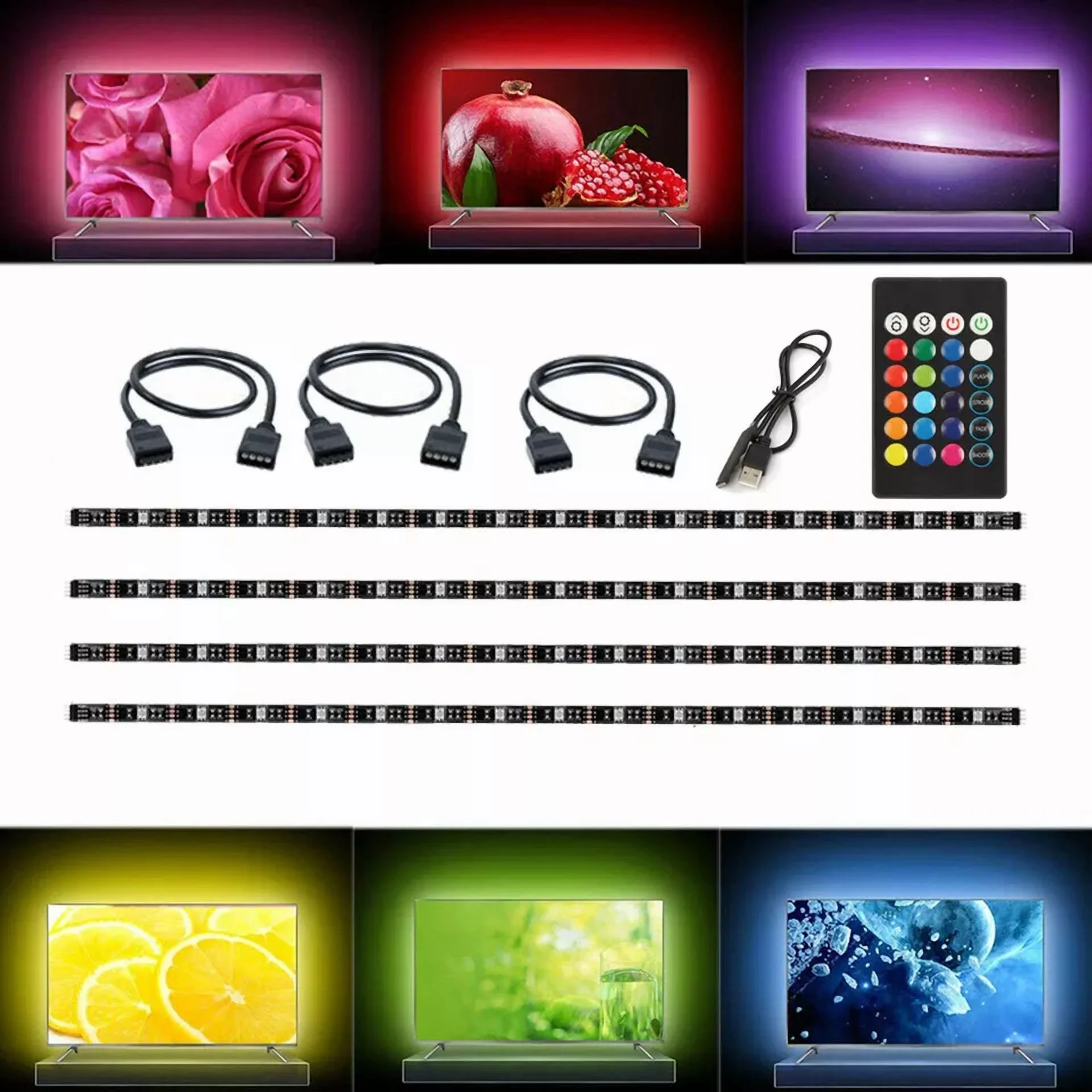 Tv Led Backlight 4 X 50Cm Usb Rgb 5050 Strip Light Remote Kit 5V 30Leds/M - Image 4
