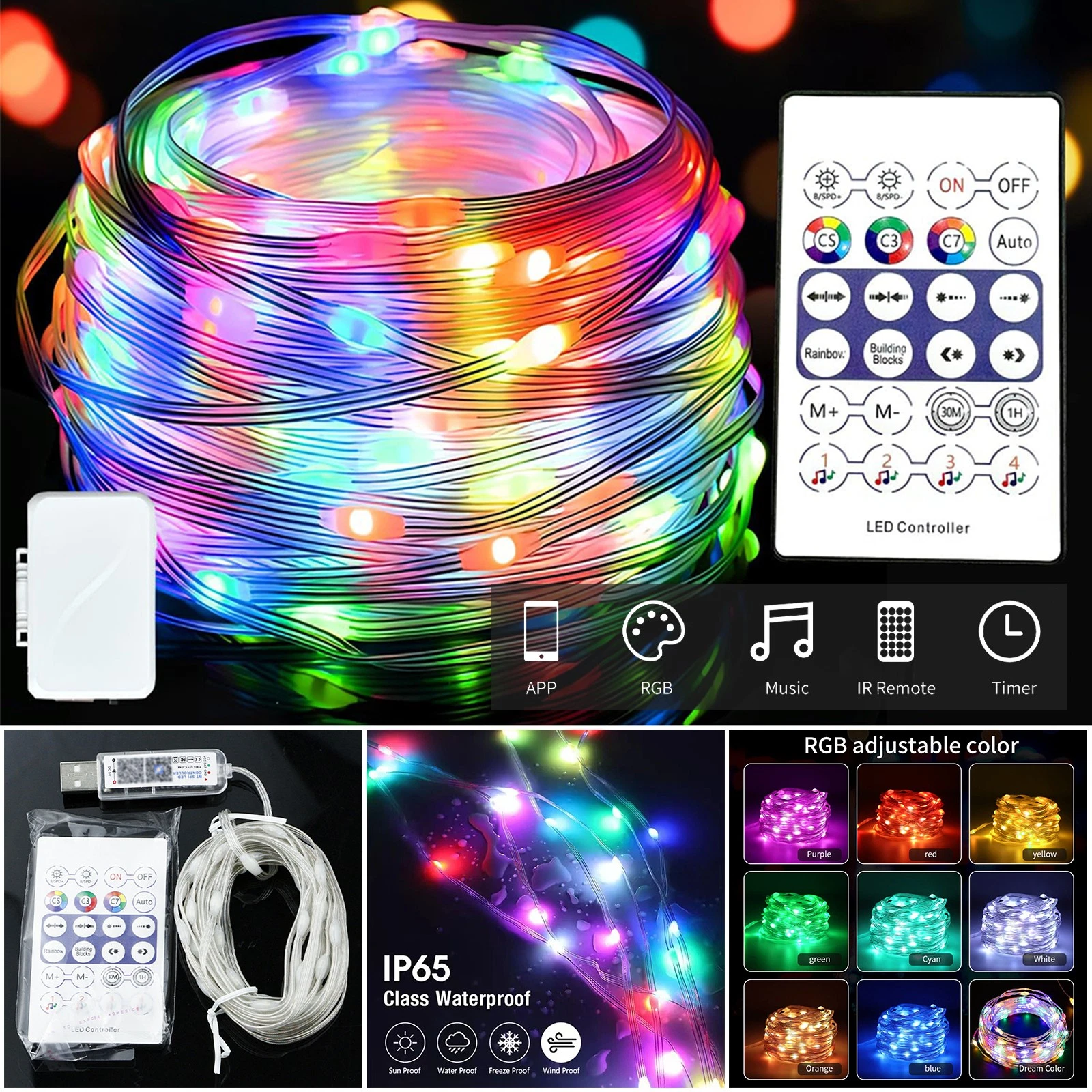 Battery Operated & Usb Powered 5M 50 Led Fairy String Light Xmas Party W/Remote