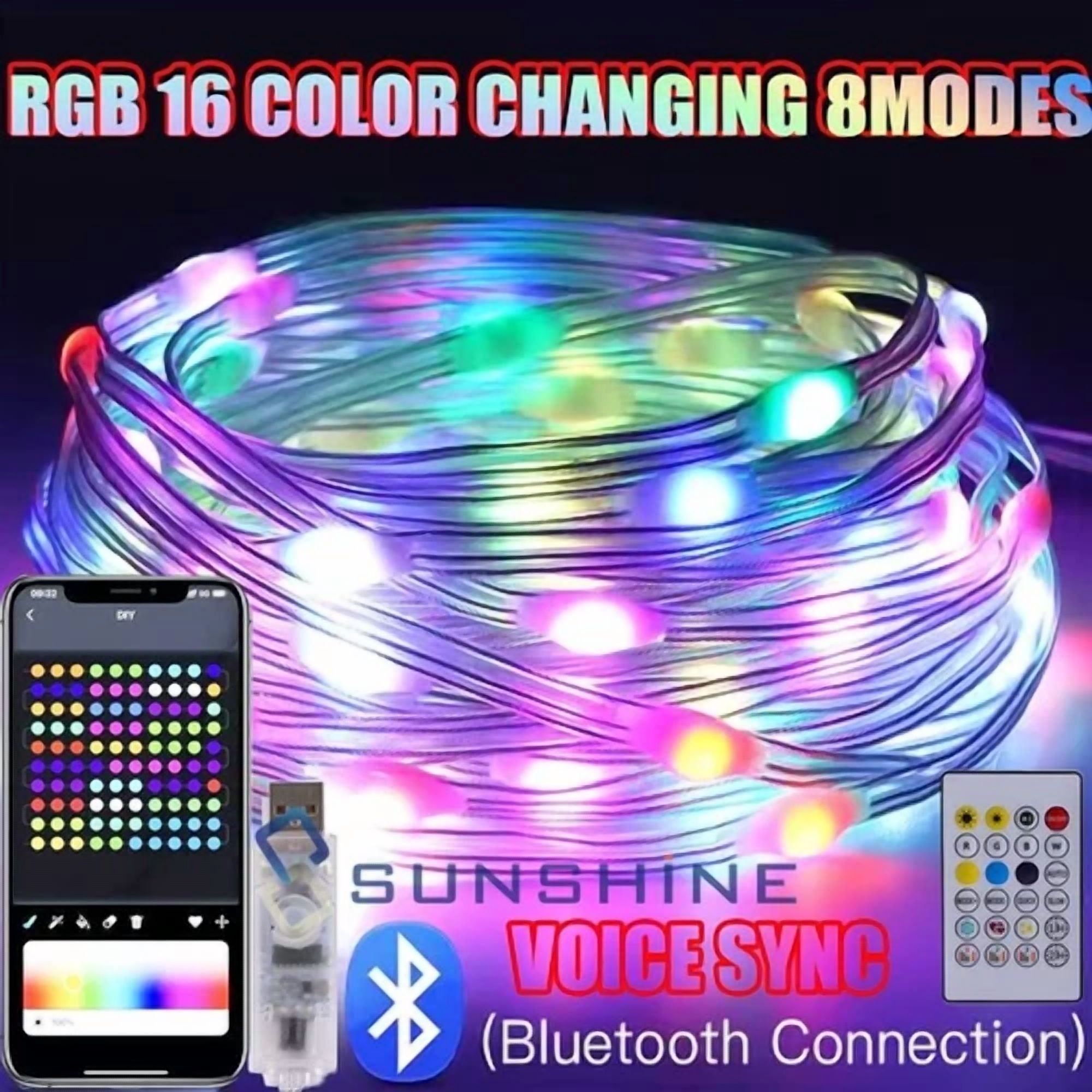 Christmas Lights Strip Lights 100Led 33Ft Outdoor Different Colors App Remote