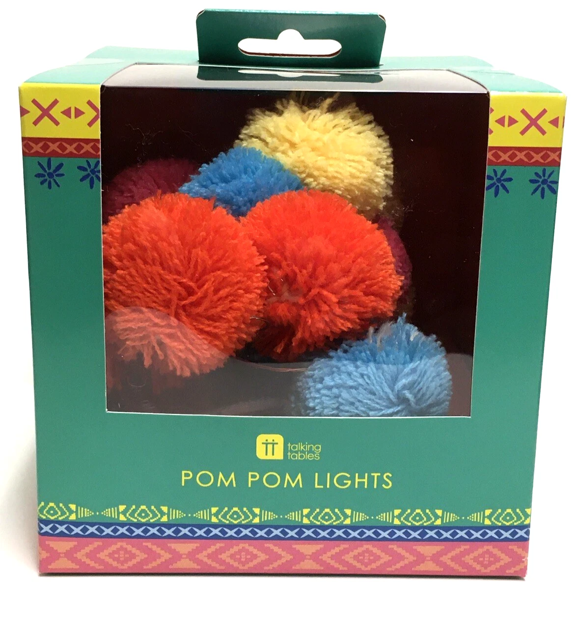 Colorful Pom Pom Lights 6.5 Ft Operated Light String New In Box /Talking Table