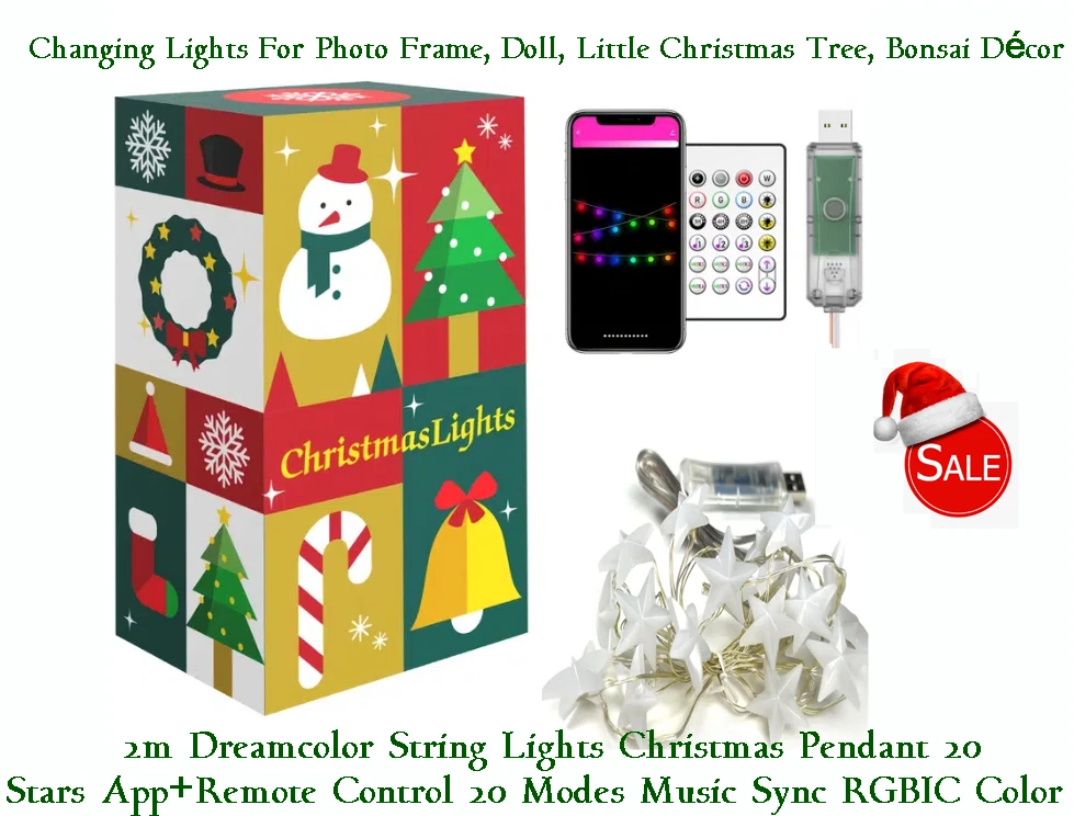 FABLE- 2M Dreamcolor String Lights 20 Stars App/Remote Control Christmas Pendant Rgbic